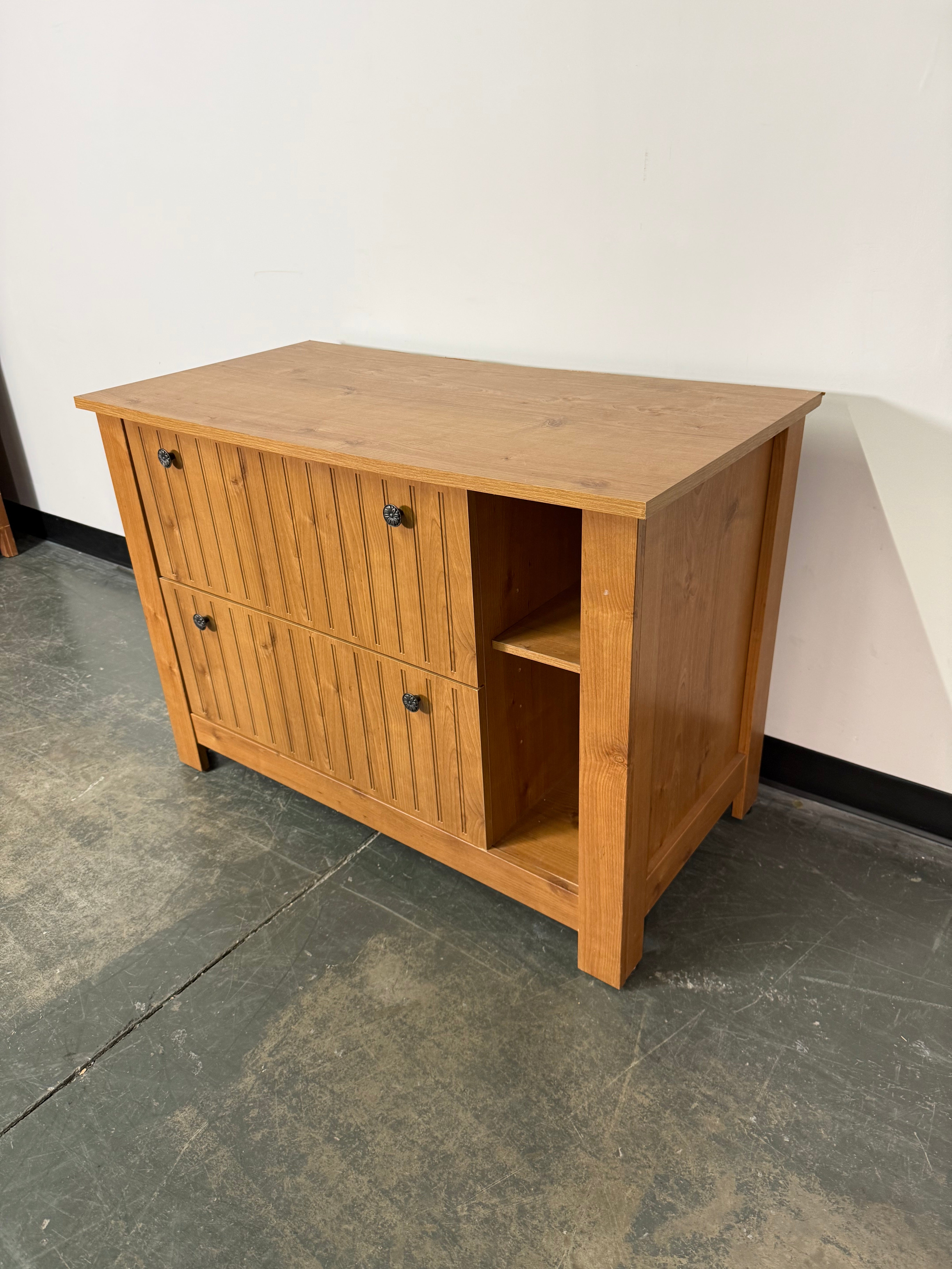 Rustic Wood 2-Drawer File Cabinet with Open Shelving