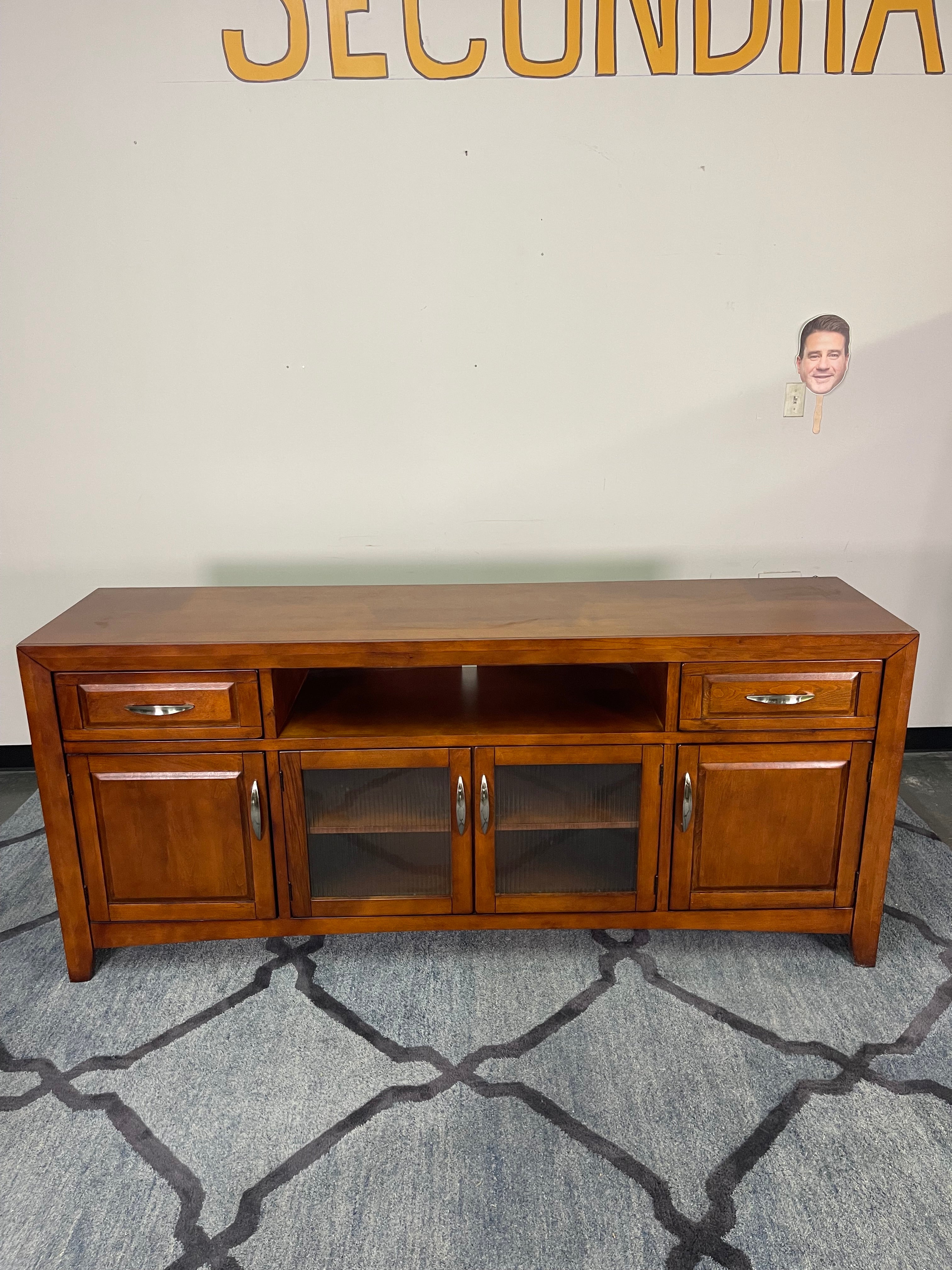 Wood TV Console with Glass Doors