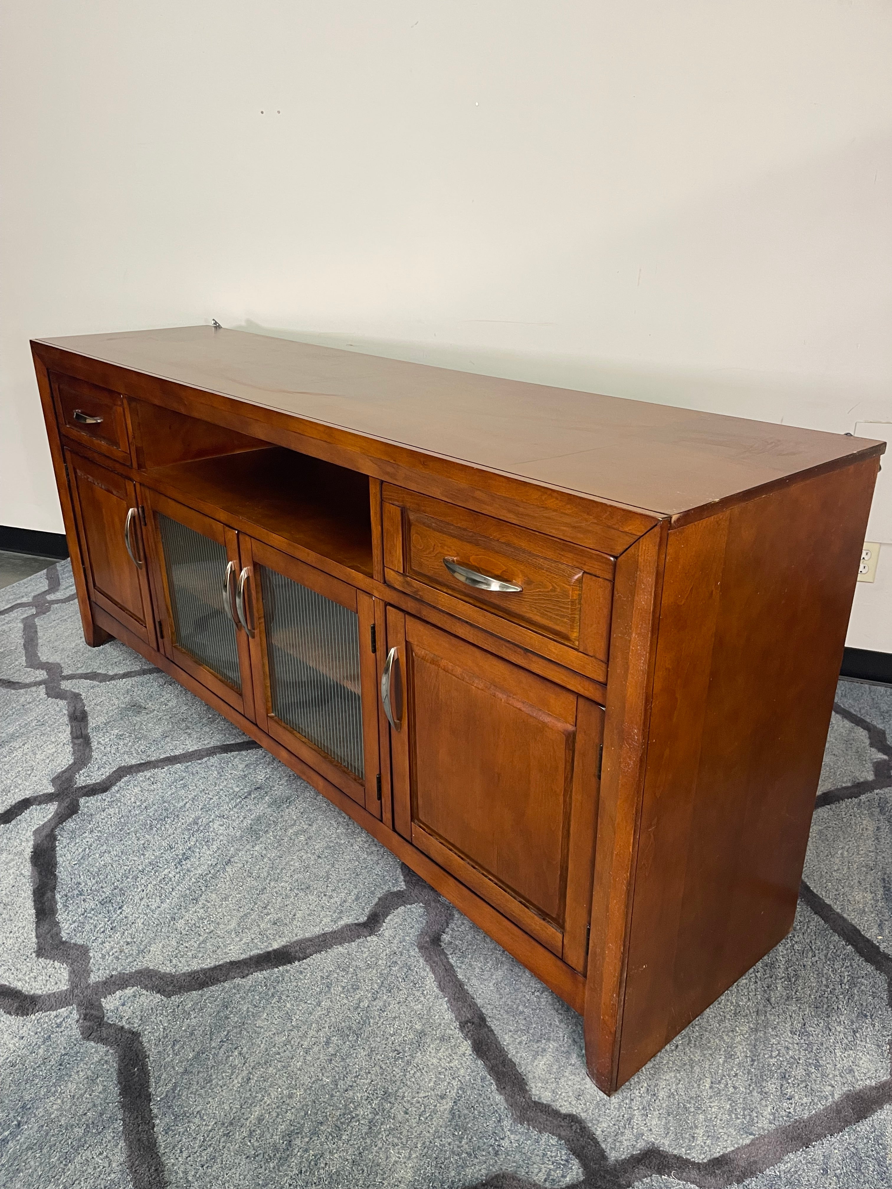 Wood TV Console with Glass Doors