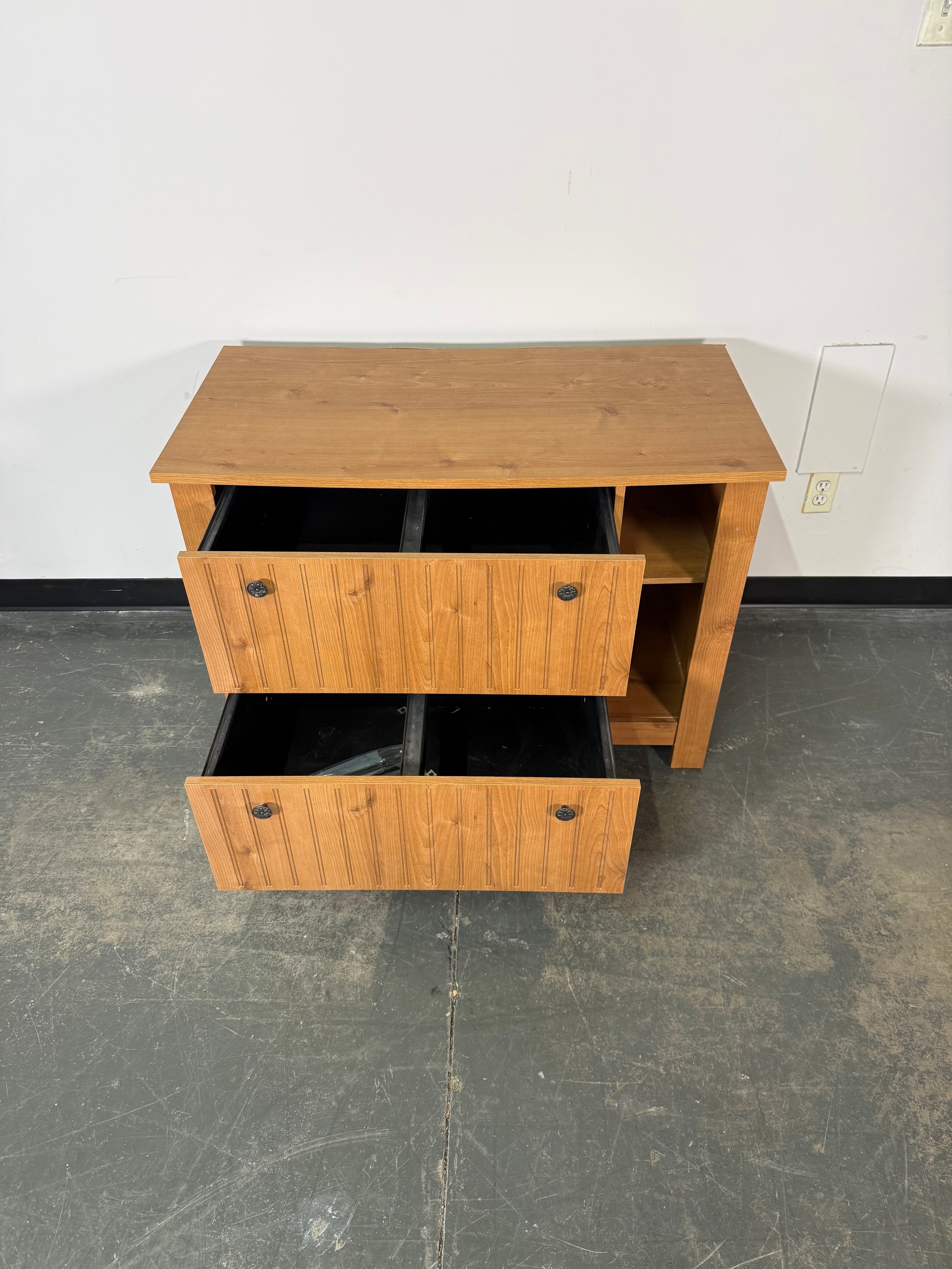 Rustic Wood 2-Drawer File Cabinet with Open Shelving