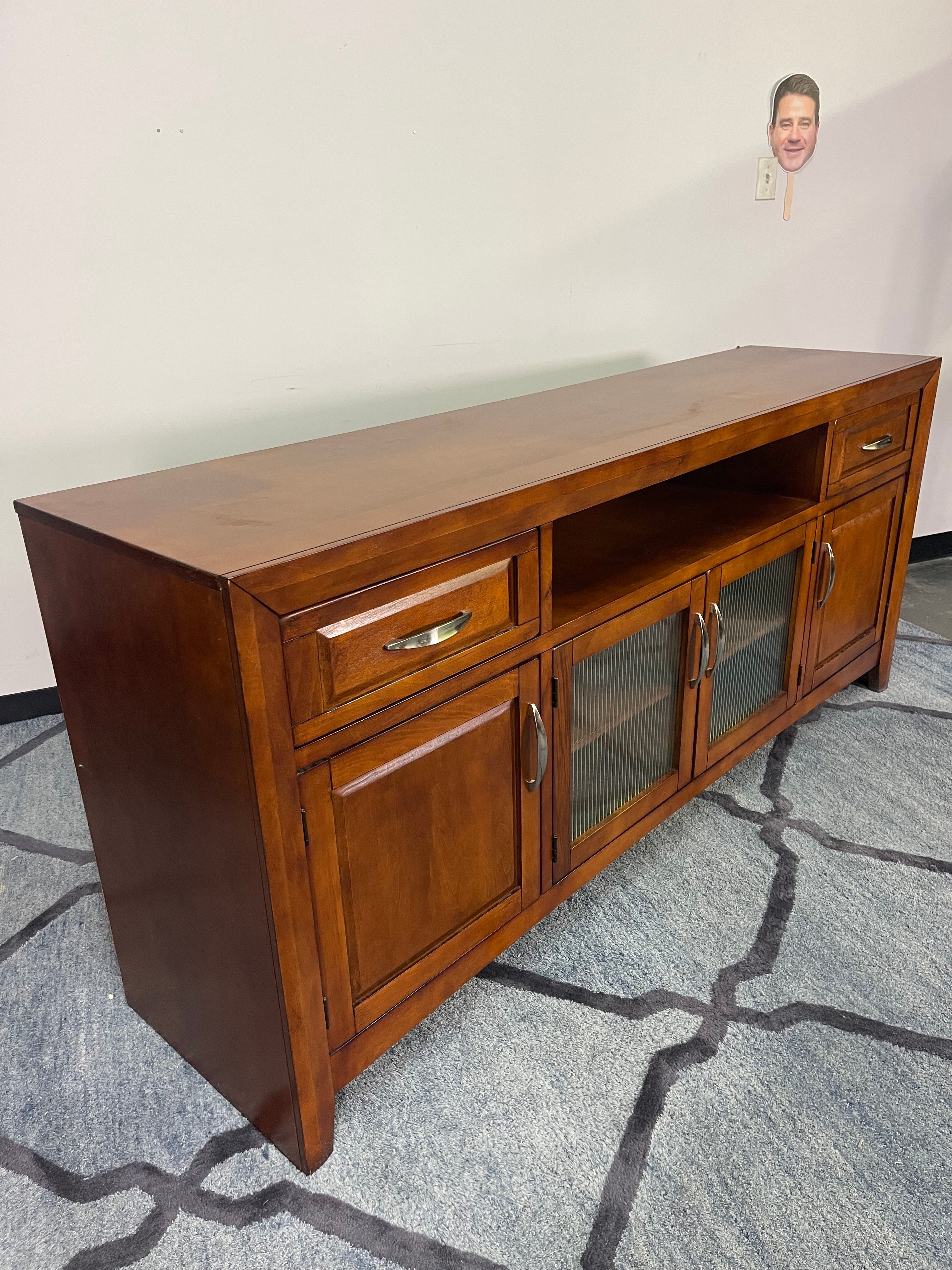Wood TV Console with Glass Doors