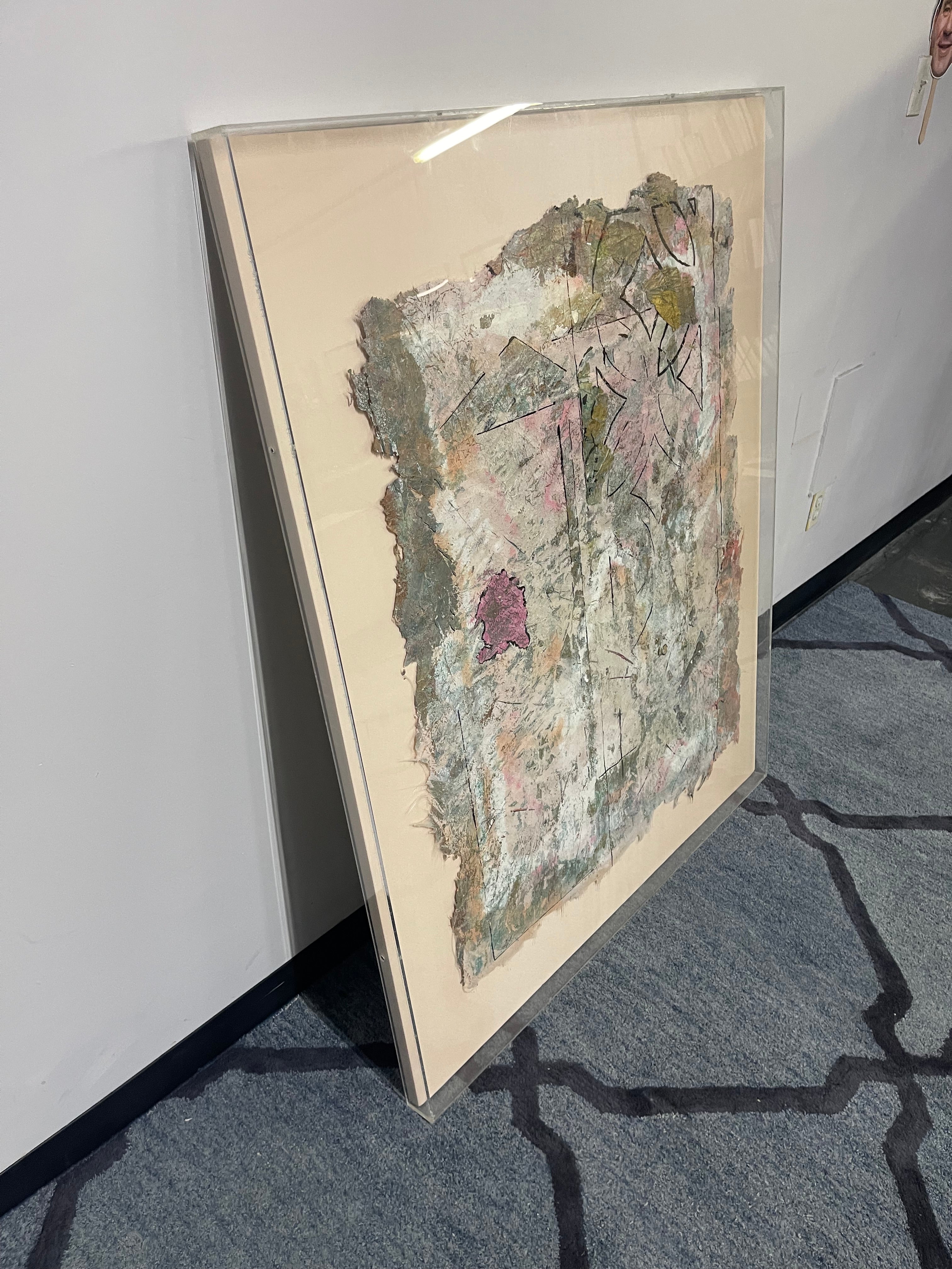 Original Textural Mixed-Media Art, Lucite Framed