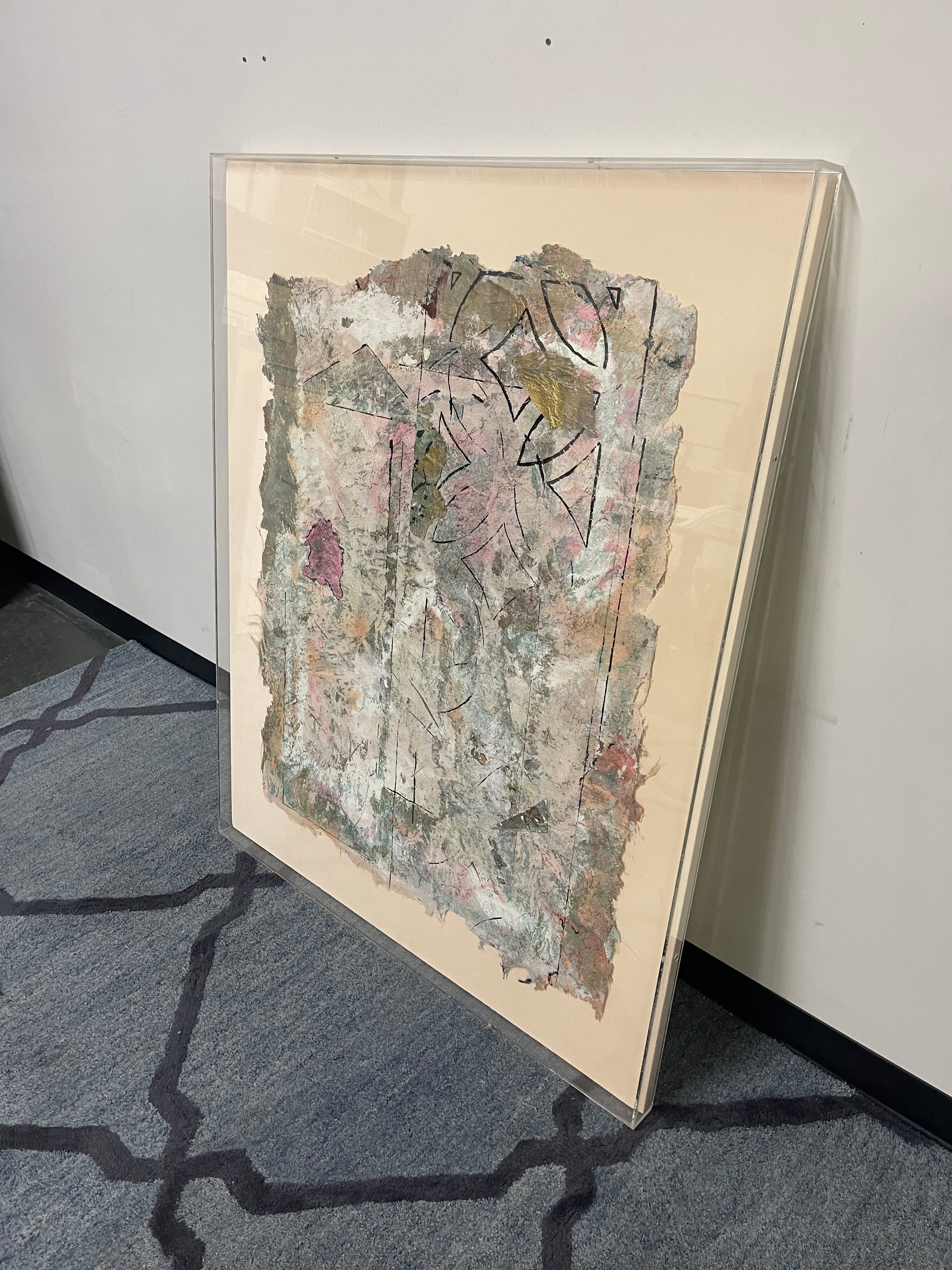 Original Textural Mixed-Media Art, Lucite Framed