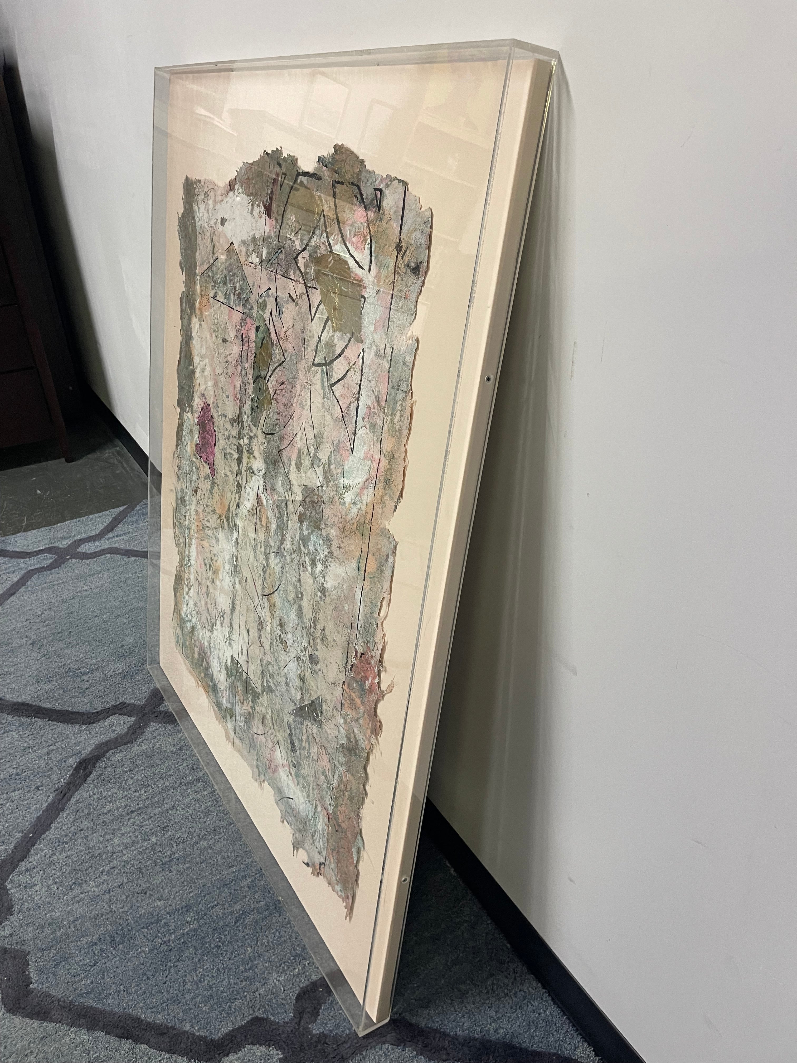 Original Textural Mixed-Media Art, Lucite Framed