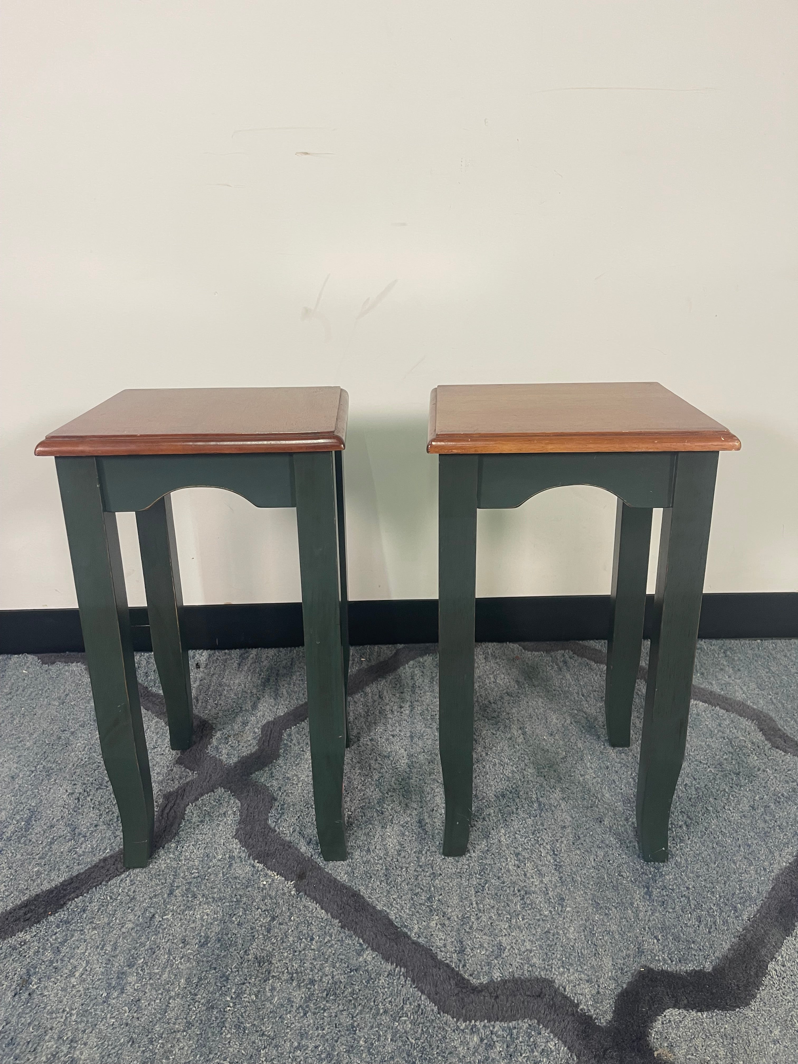 Cottage Style Green & Cherry Wood Accent Tables (Pair)