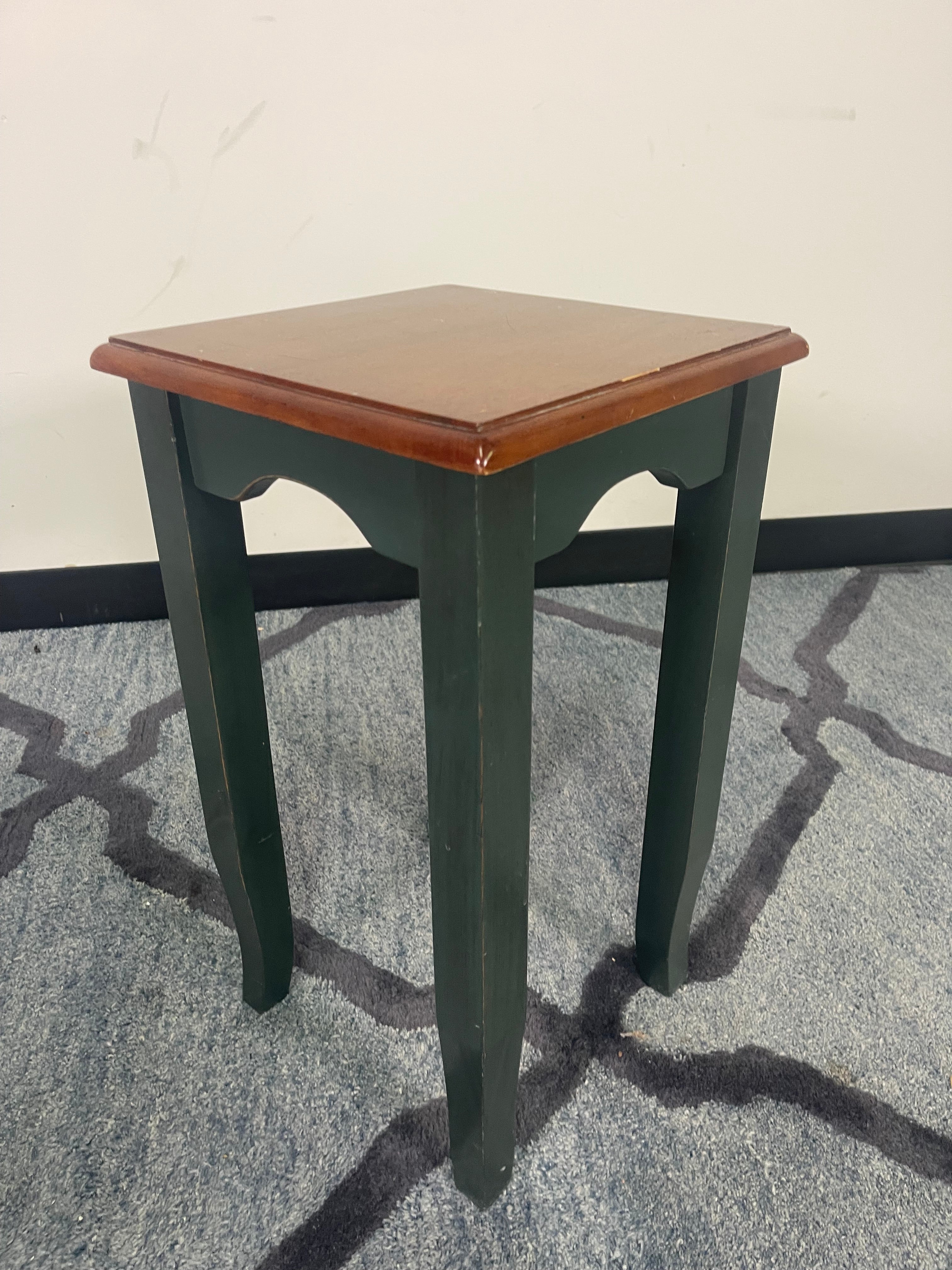 Cottage Style Green & Cherry Wood Accent Tables (Pair)