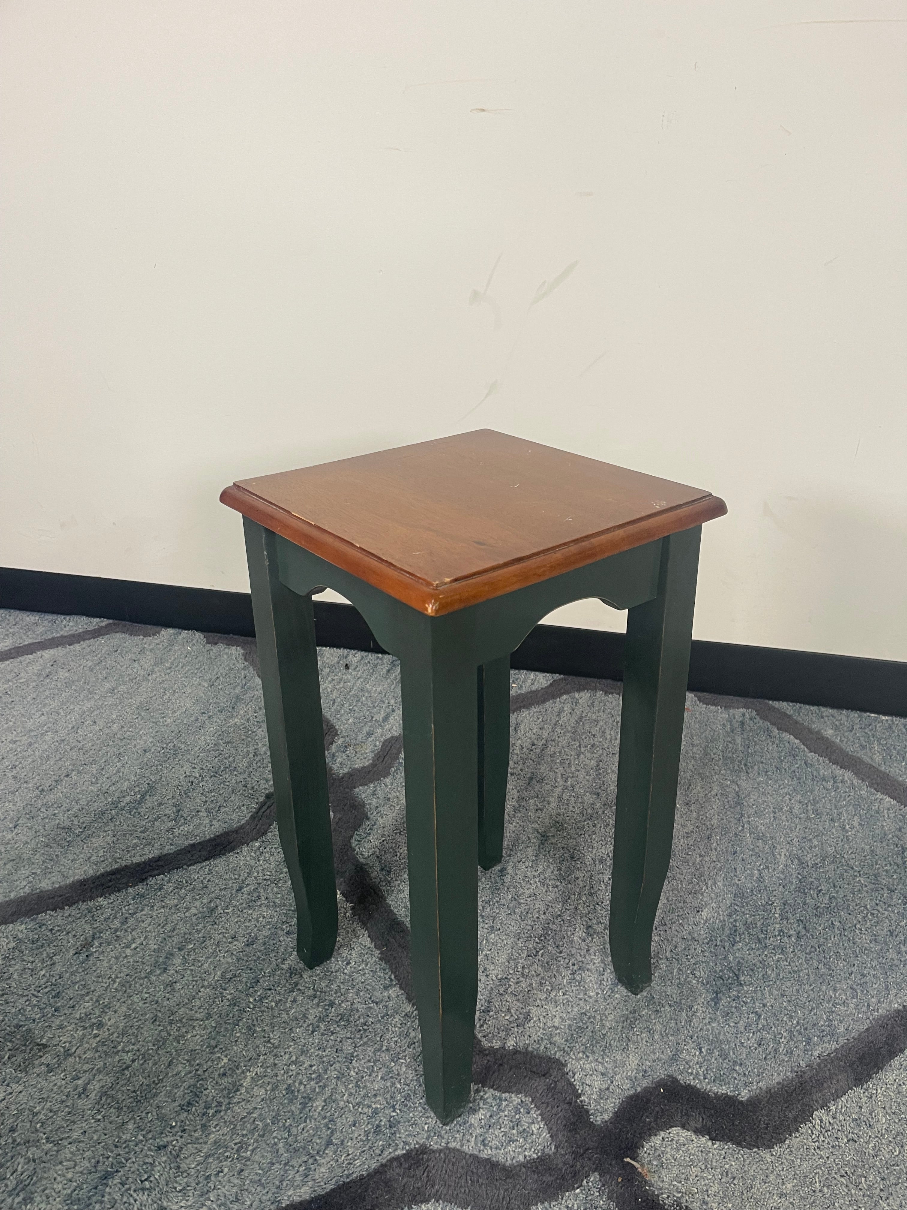 Cottage Style Green & Cherry Wood Accent Tables (Pair)