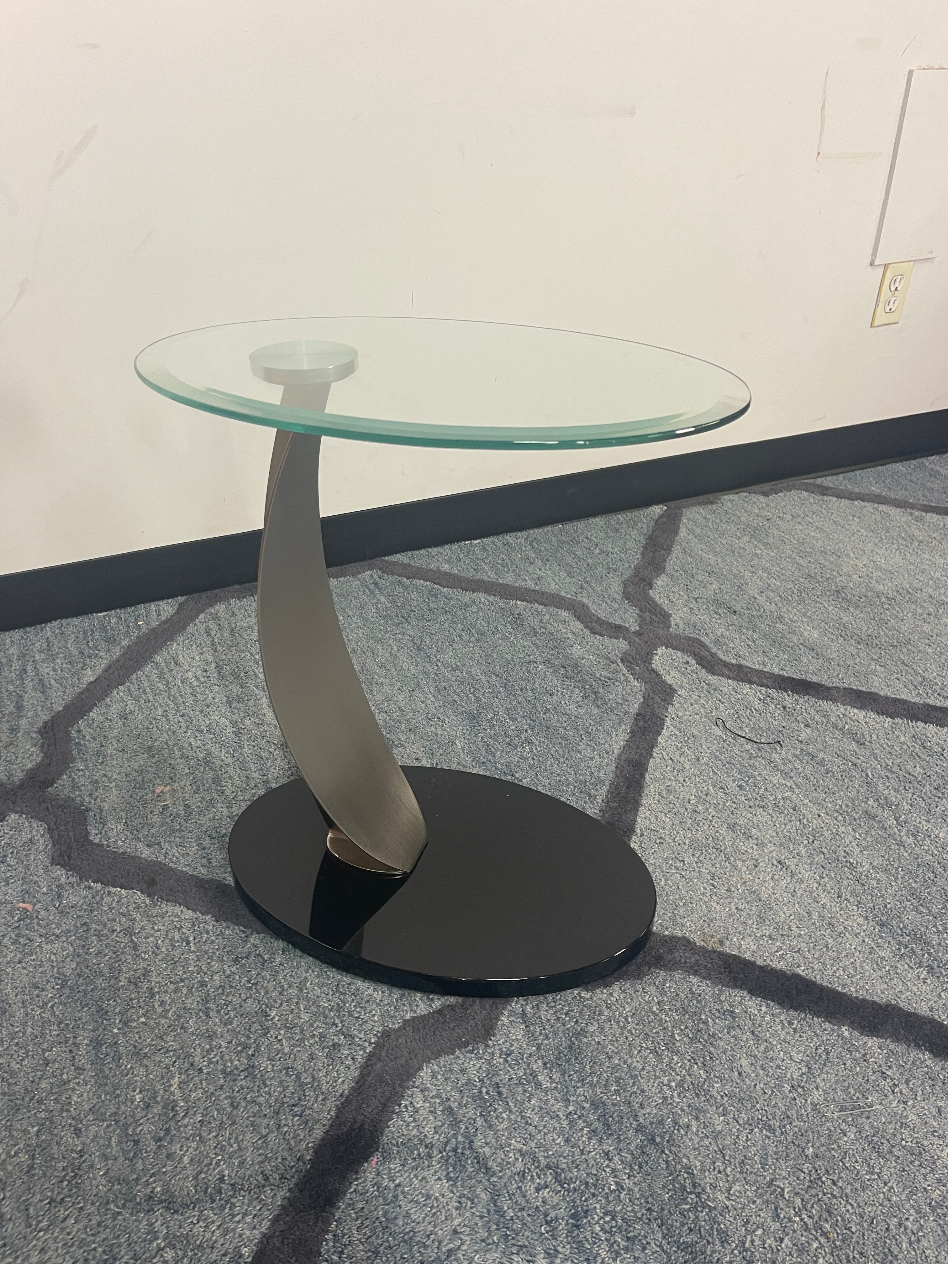 Sculptural Glass & Chrome Accent Table