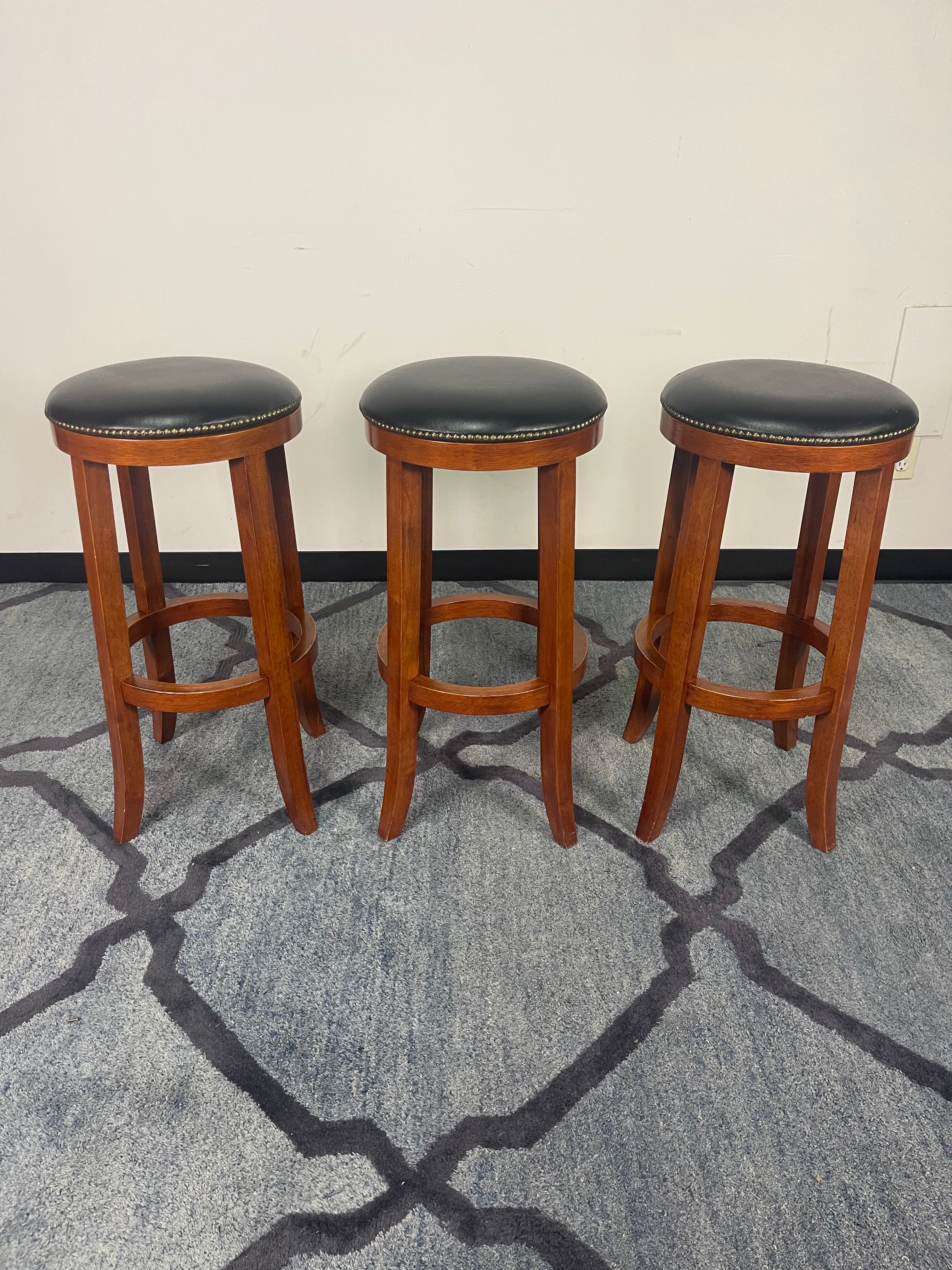 Wood Backless Bar Stools with Nailhead Trim