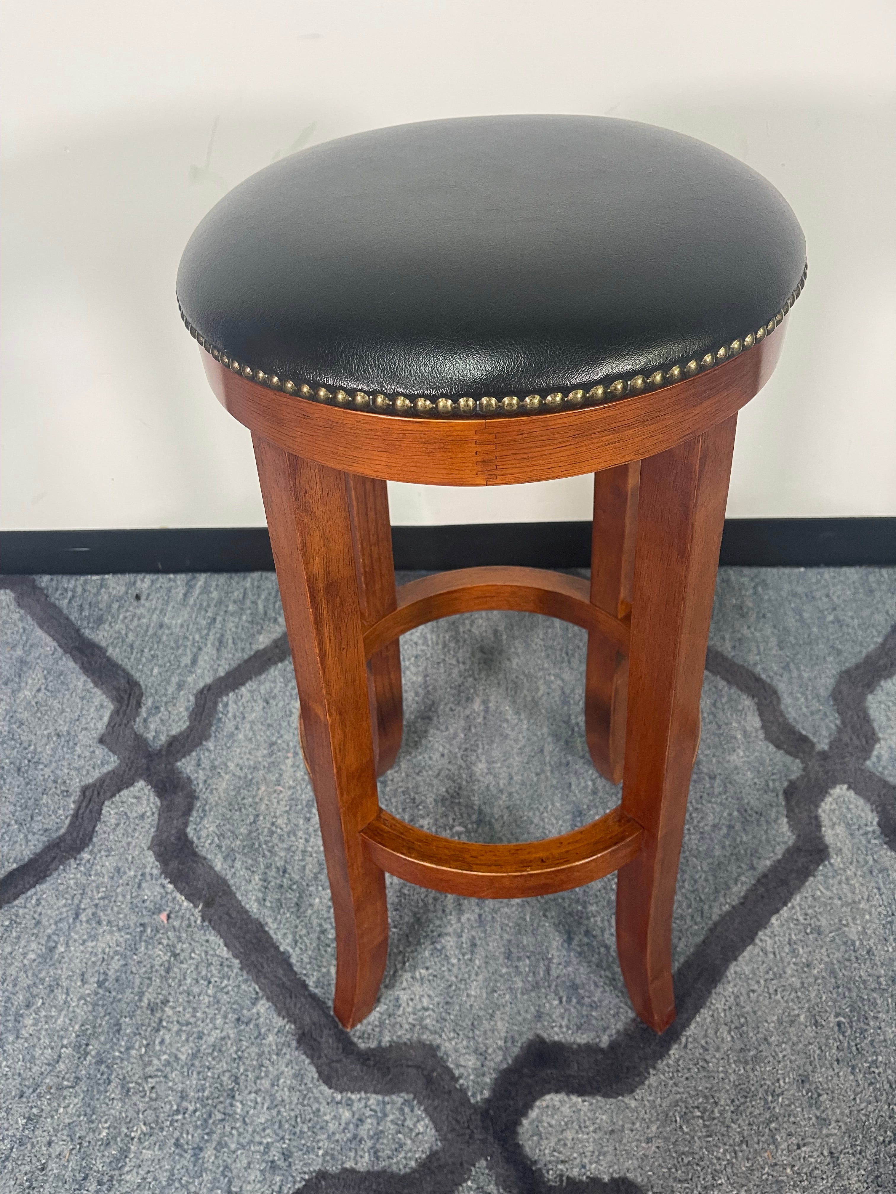 Wood Backless Bar Stools with Nailhead Trim