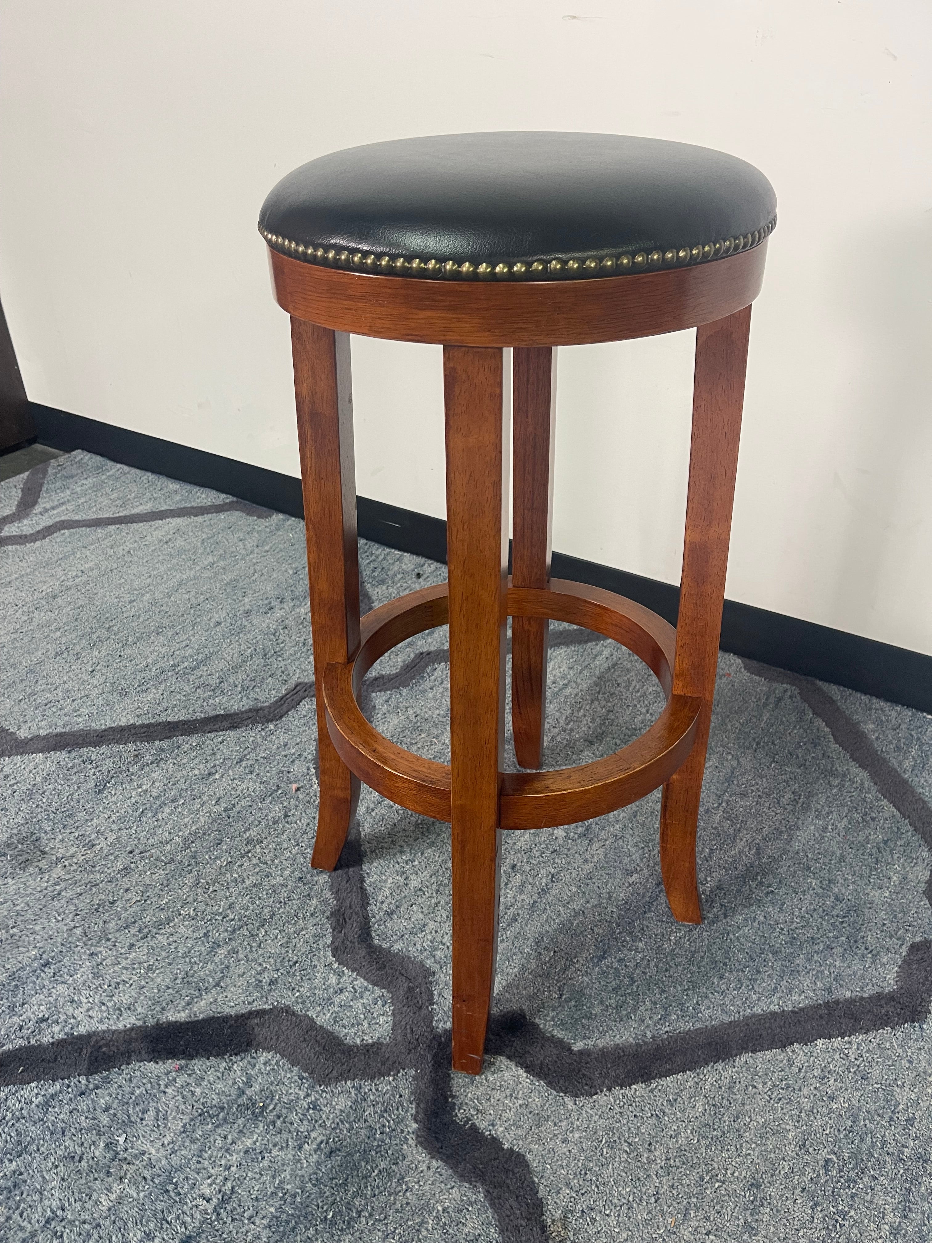 Wood Backless Bar Stools with Nailhead Trim