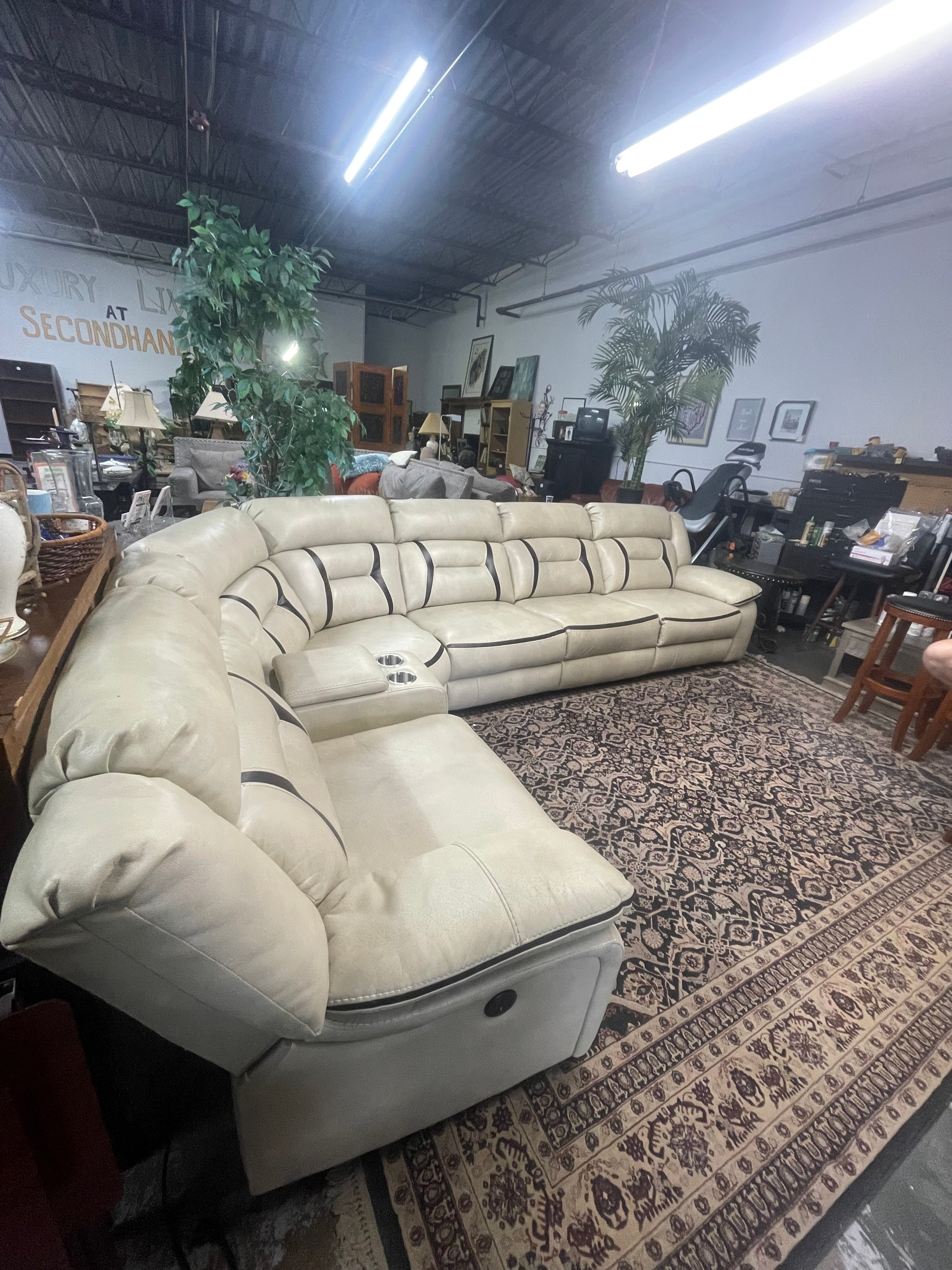 Cream Faux Leather Reclining Sectional