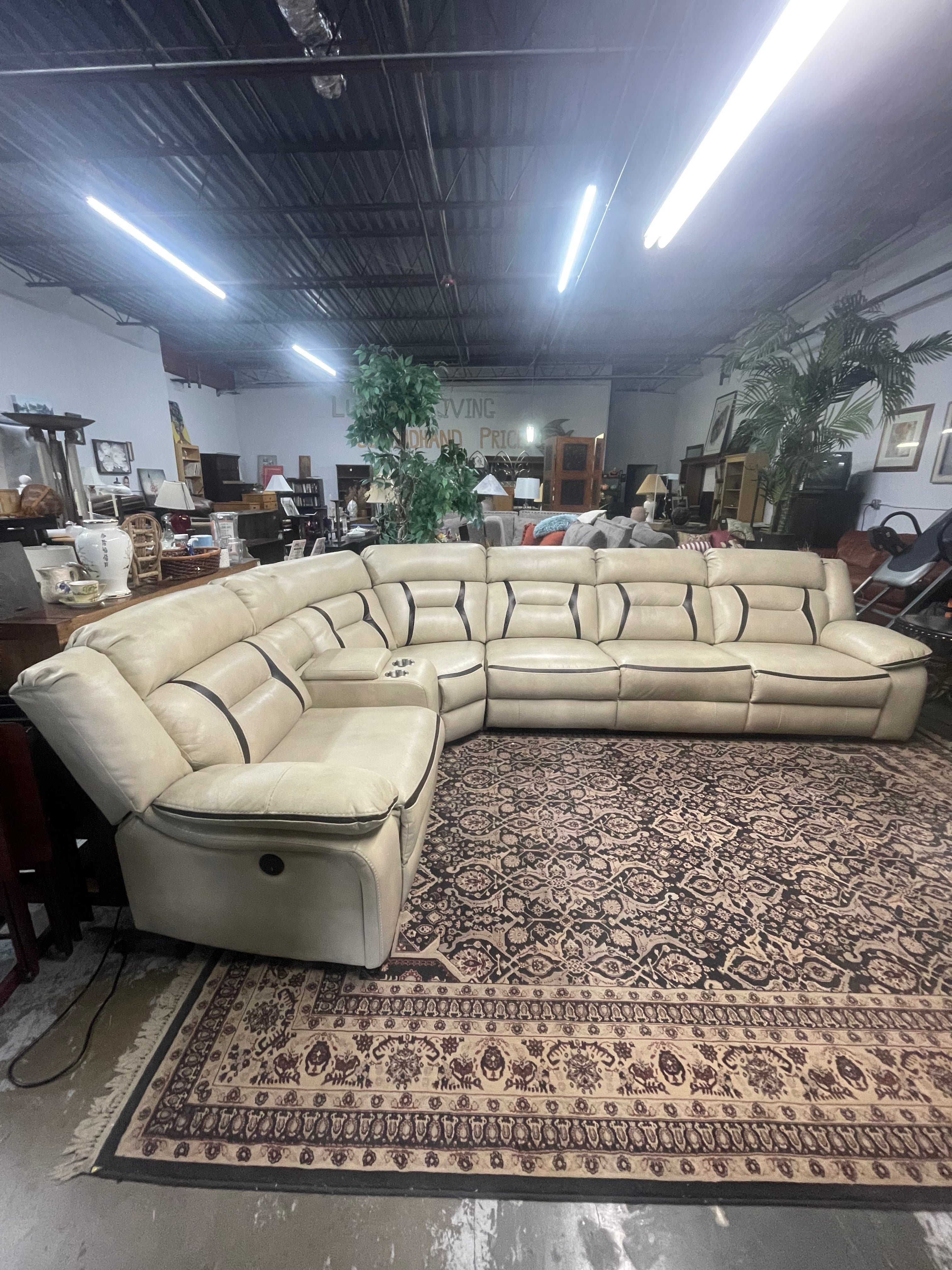 Cream Faux Leather Reclining Sectional
