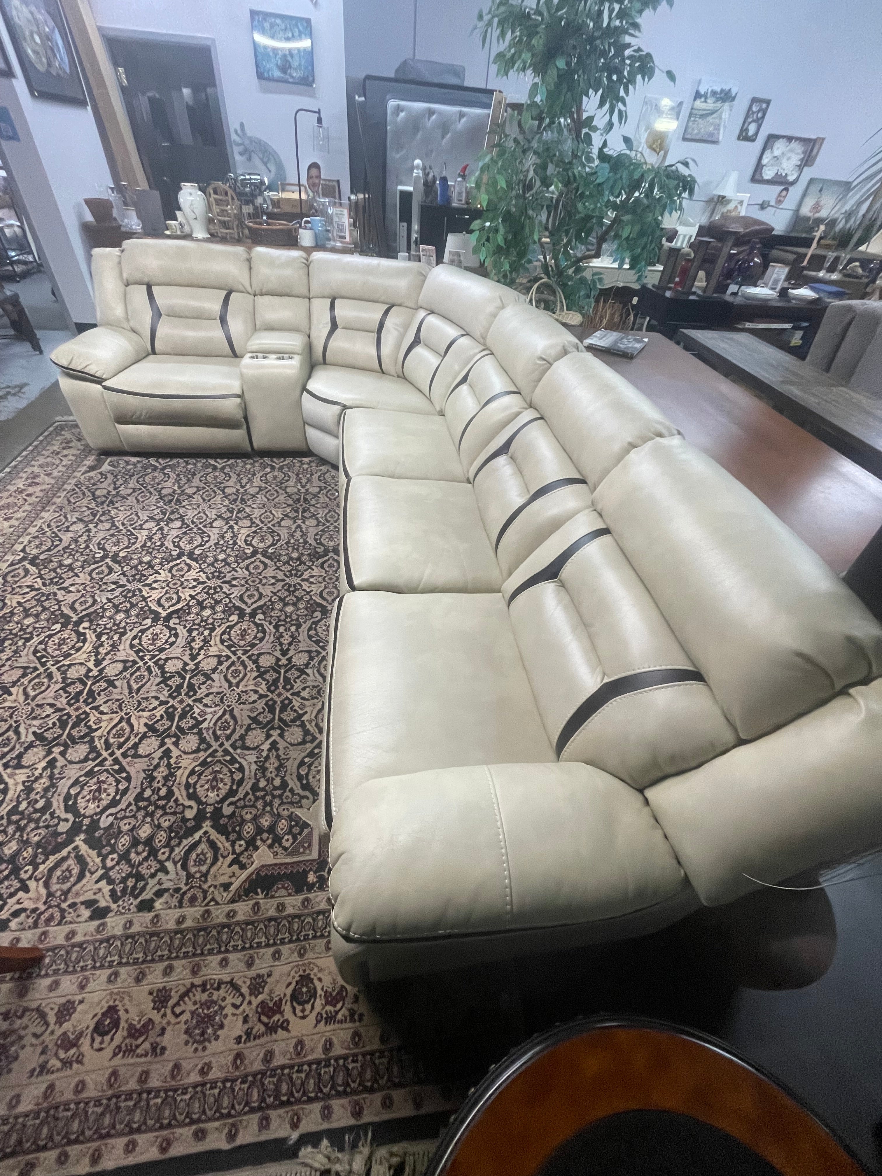 Cream Faux Leather Reclining Sectional