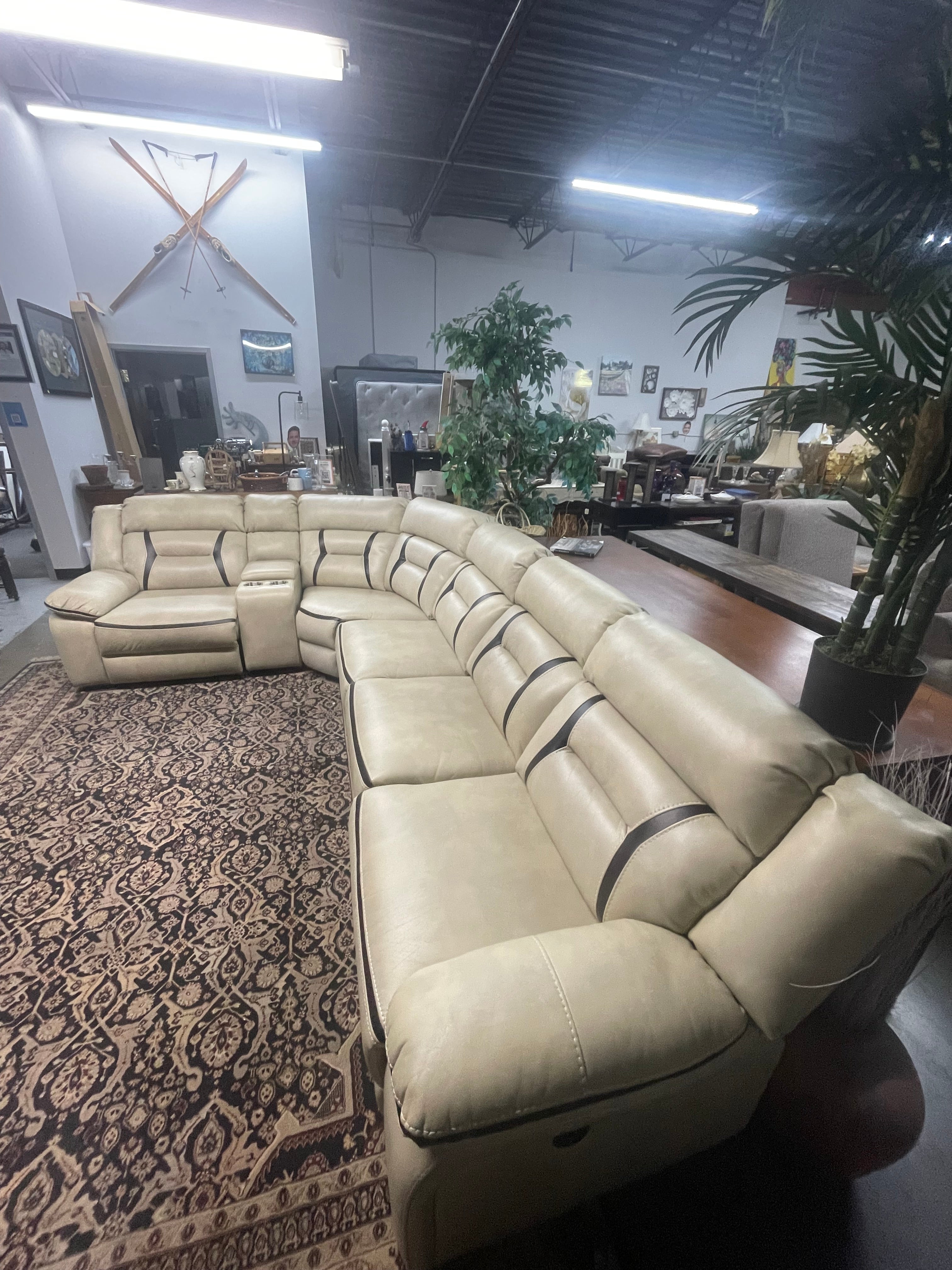 Cream Faux Leather Reclining Sectional