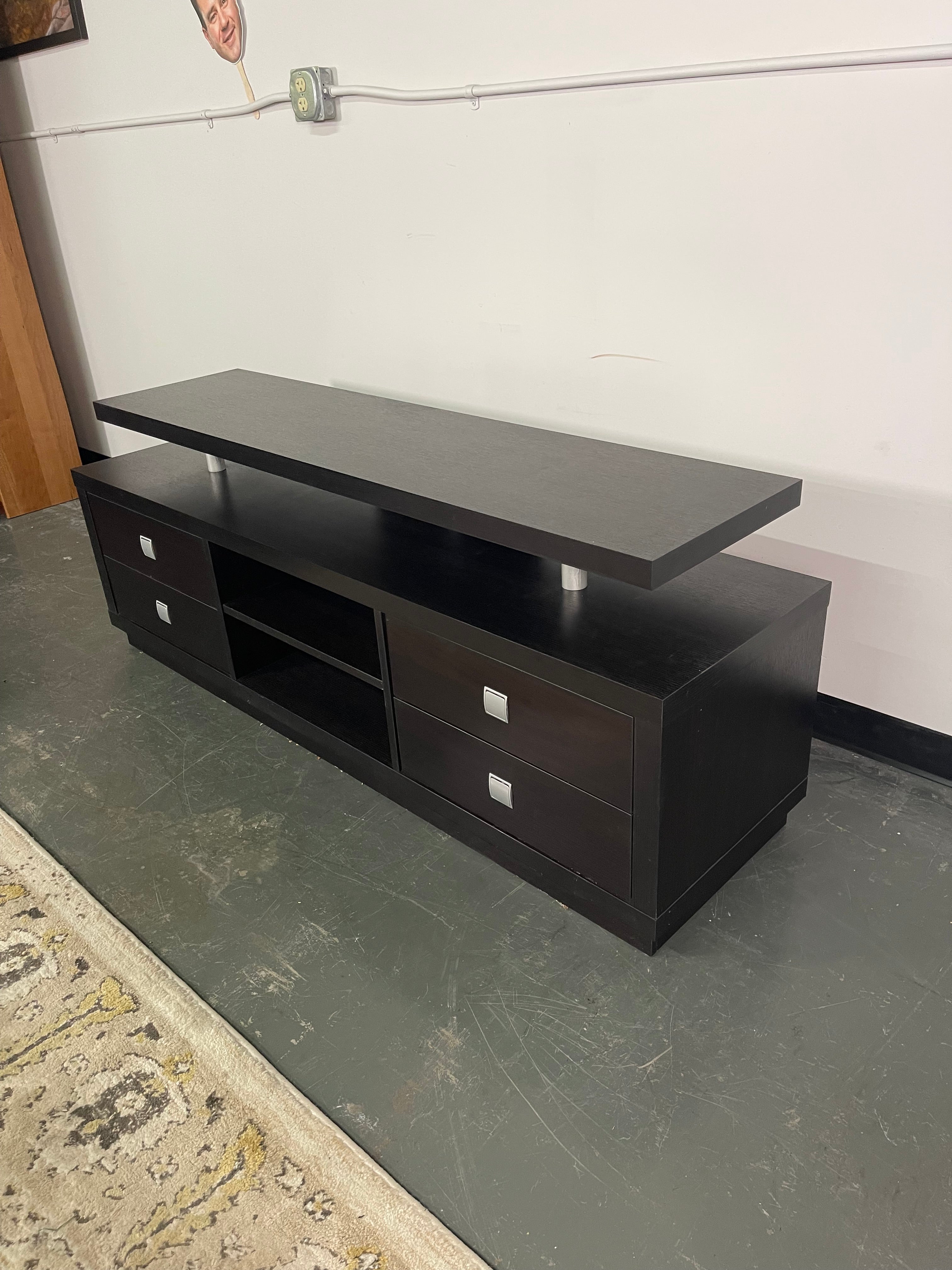Espresso TV Stand with Drawers and Floating Top