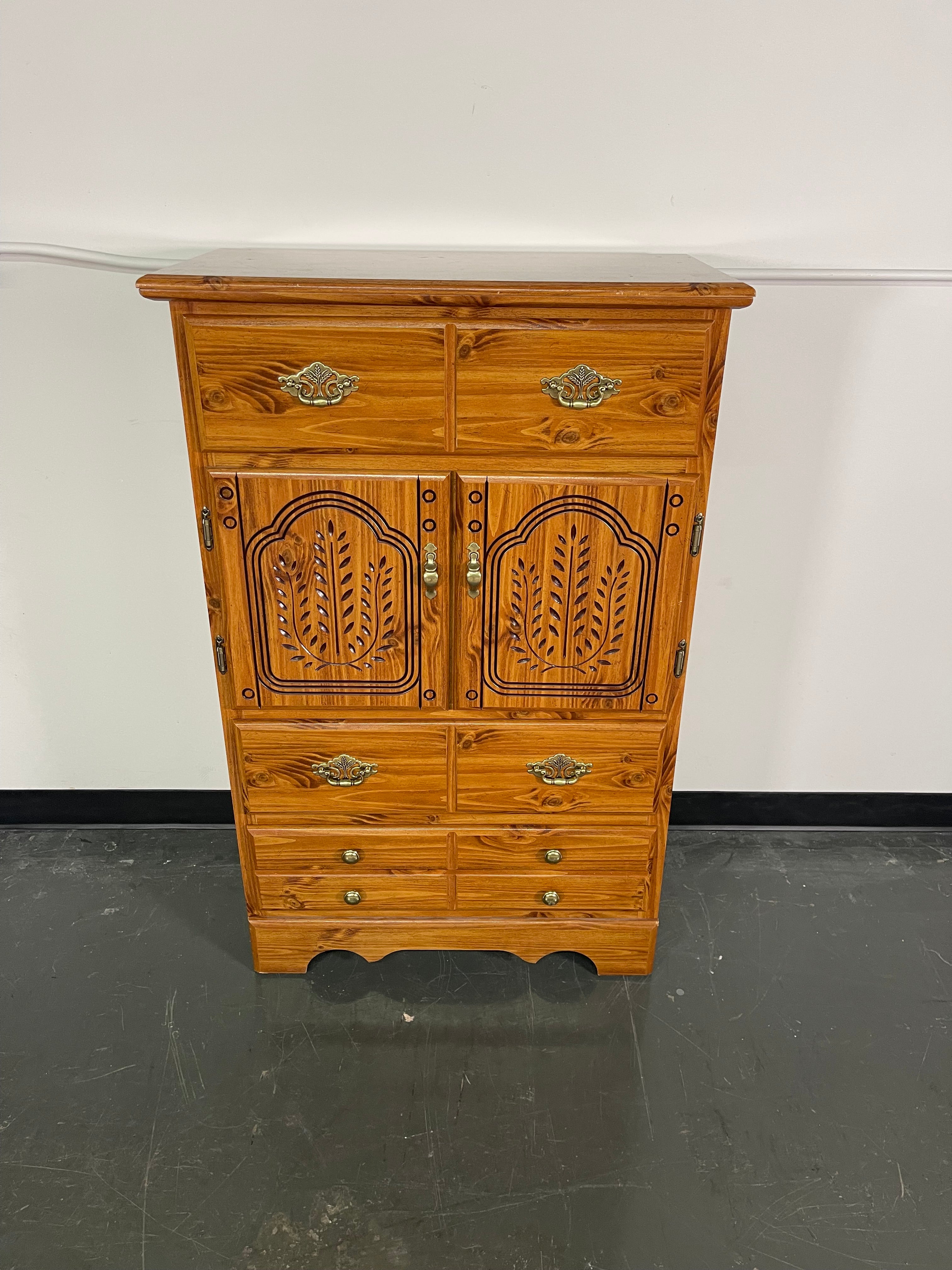 Tall Chest with Carved Doors and Drawers