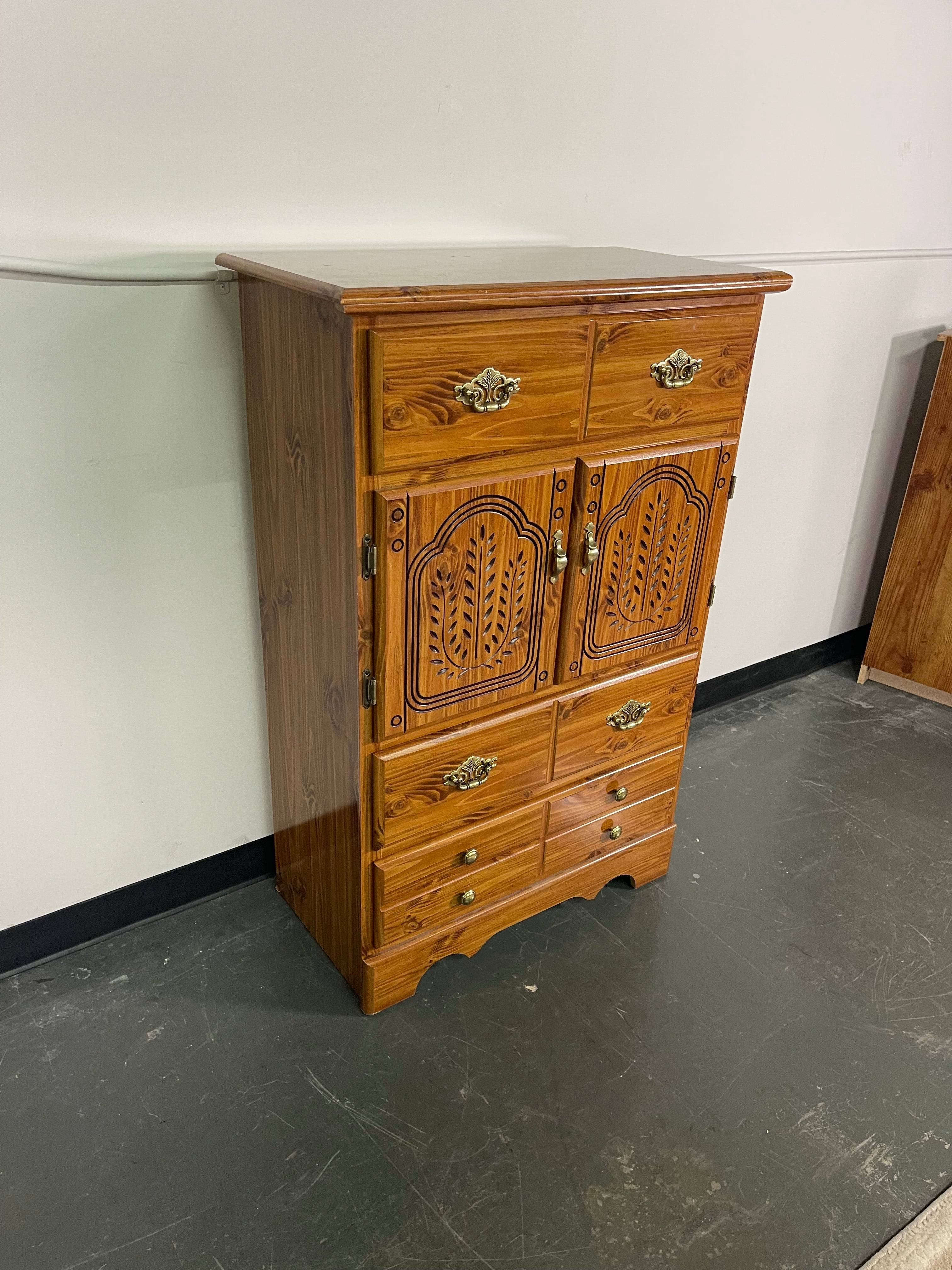 Tall Chest with Carved Doors and Drawers