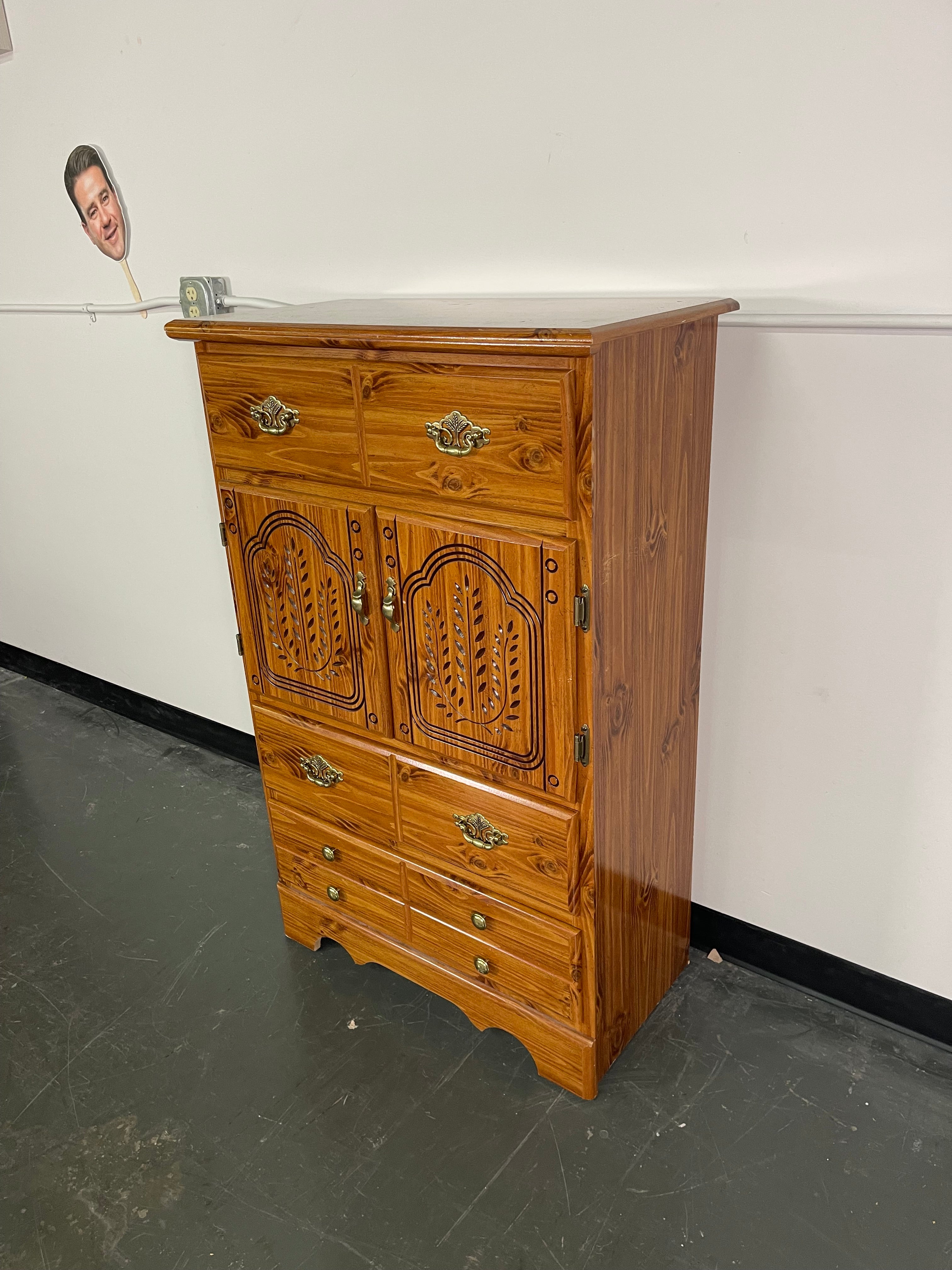 Tall Chest with Carved Doors and Drawers