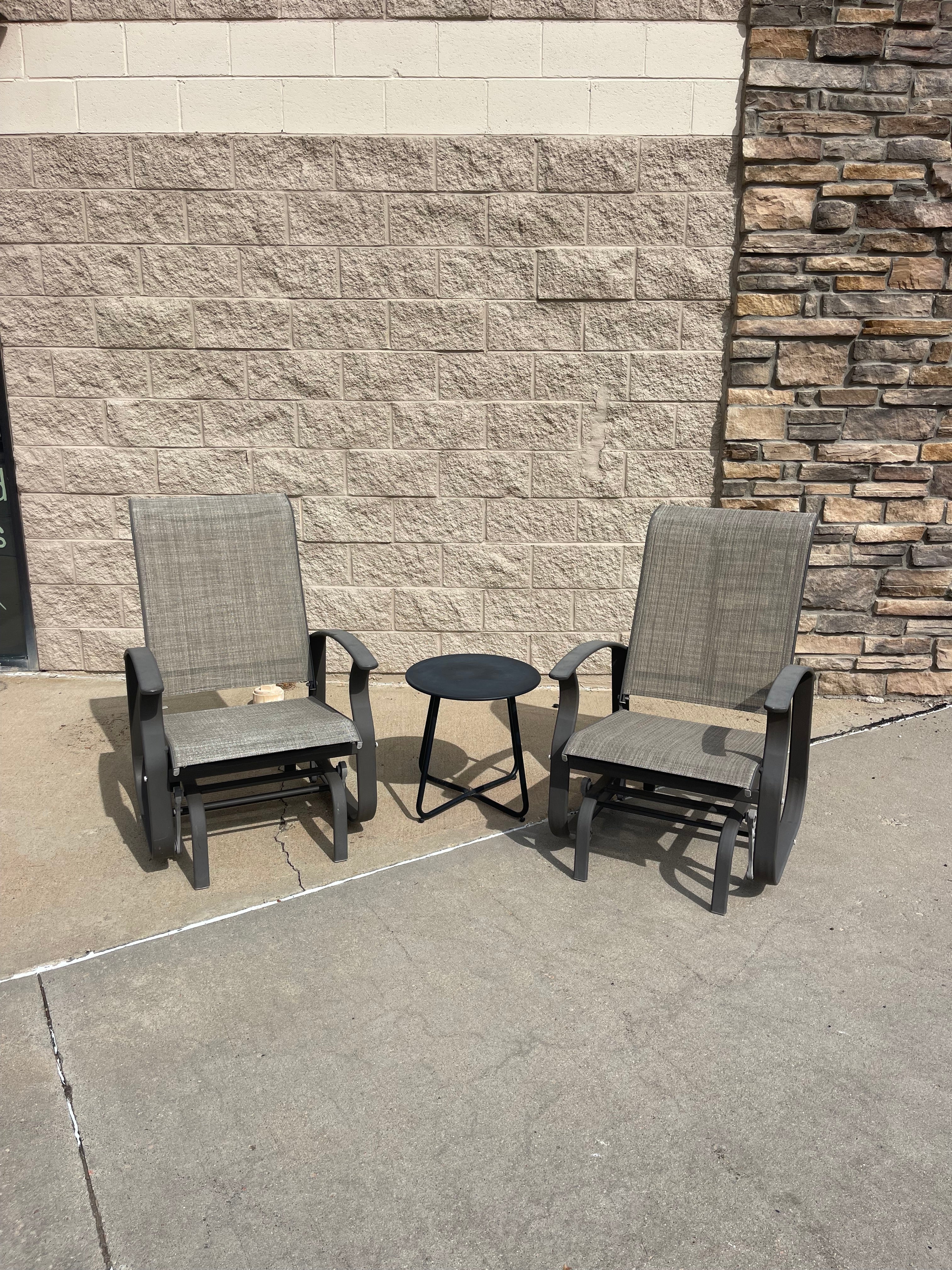 Set of 2 Gliding Patio Chairs with Side Table
