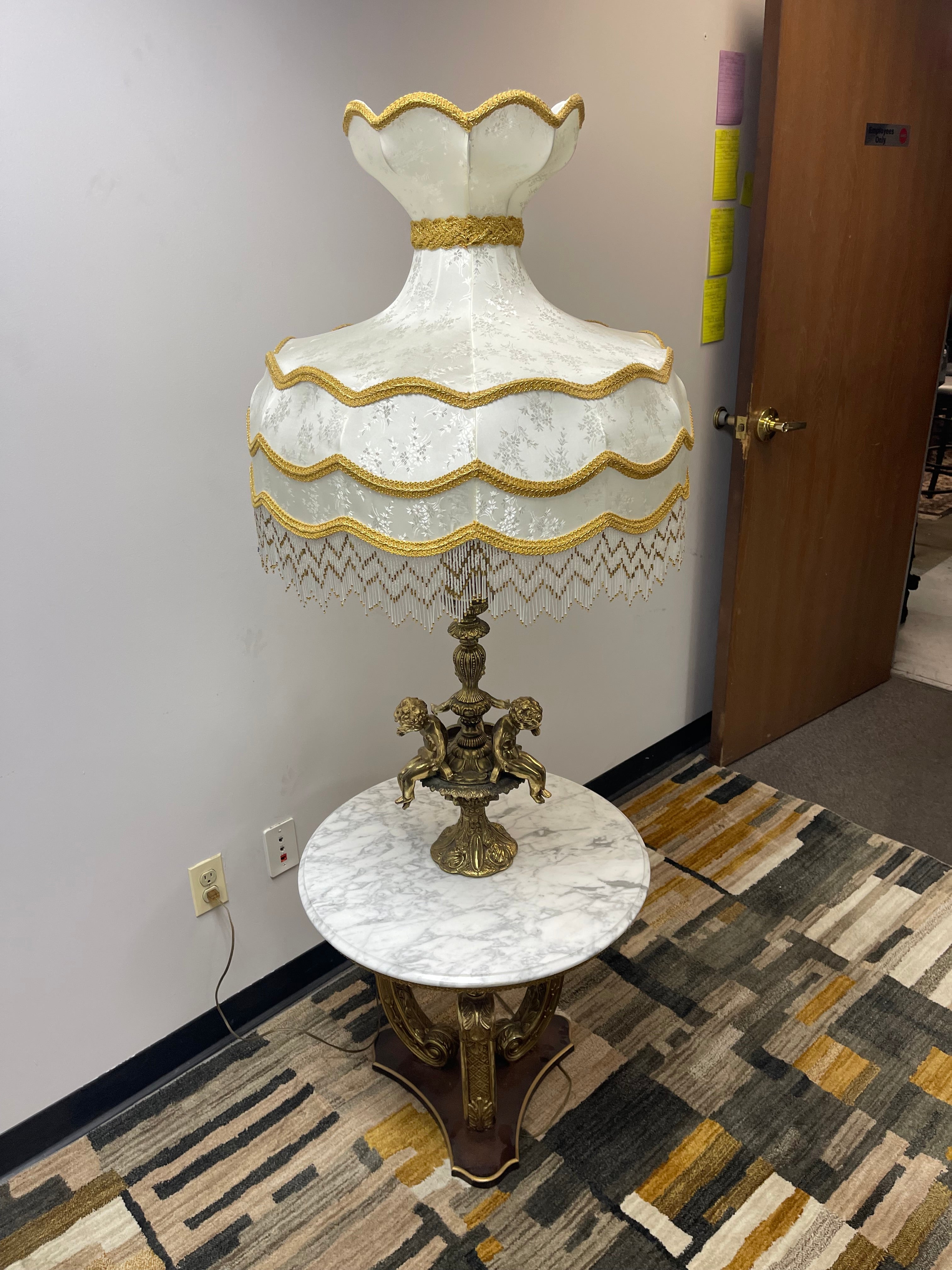 Vintage Cherub Lamp Table with Beaded Fringe Shade
