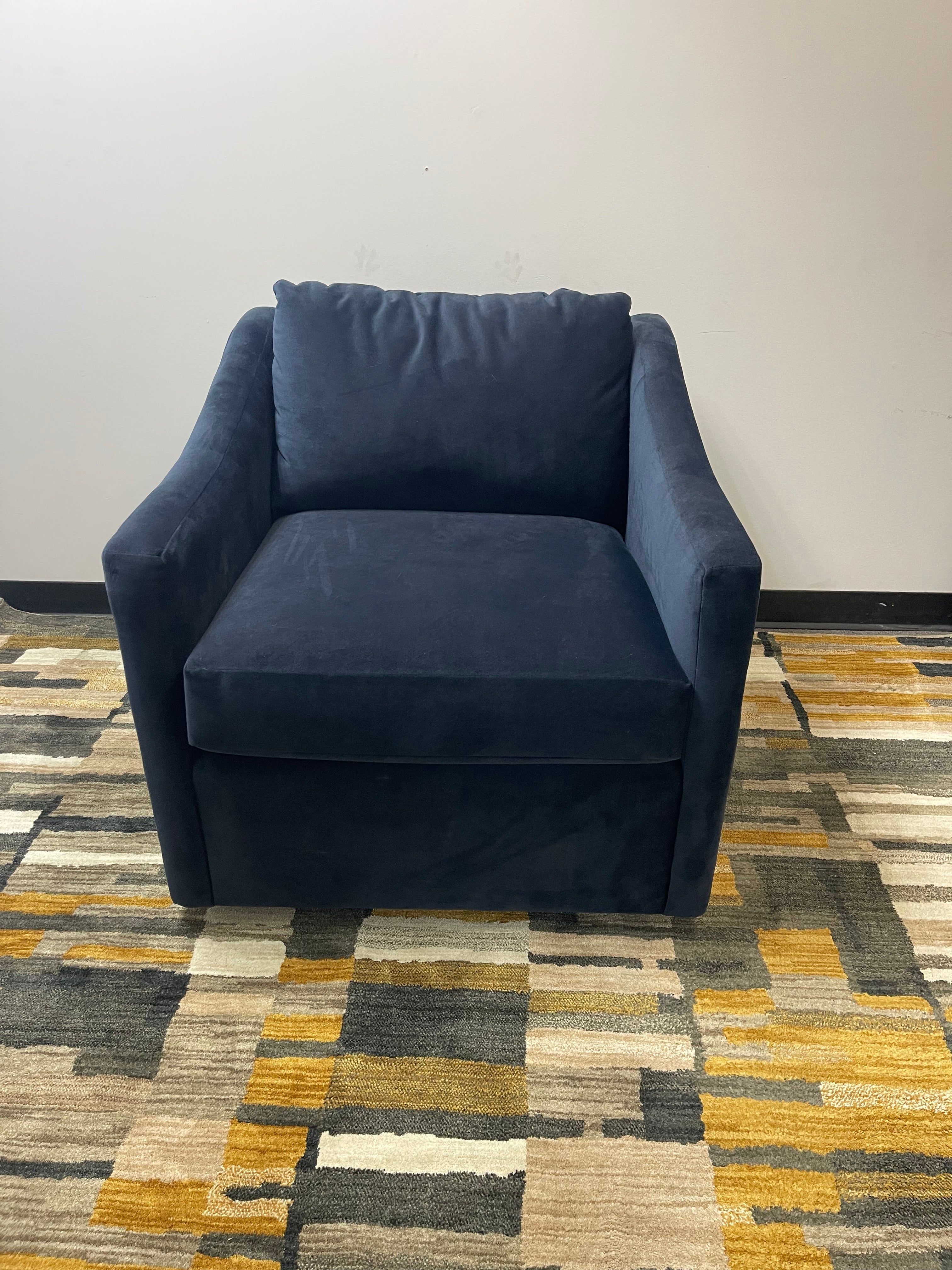 Article Navy Velvet Swivel Armchair
