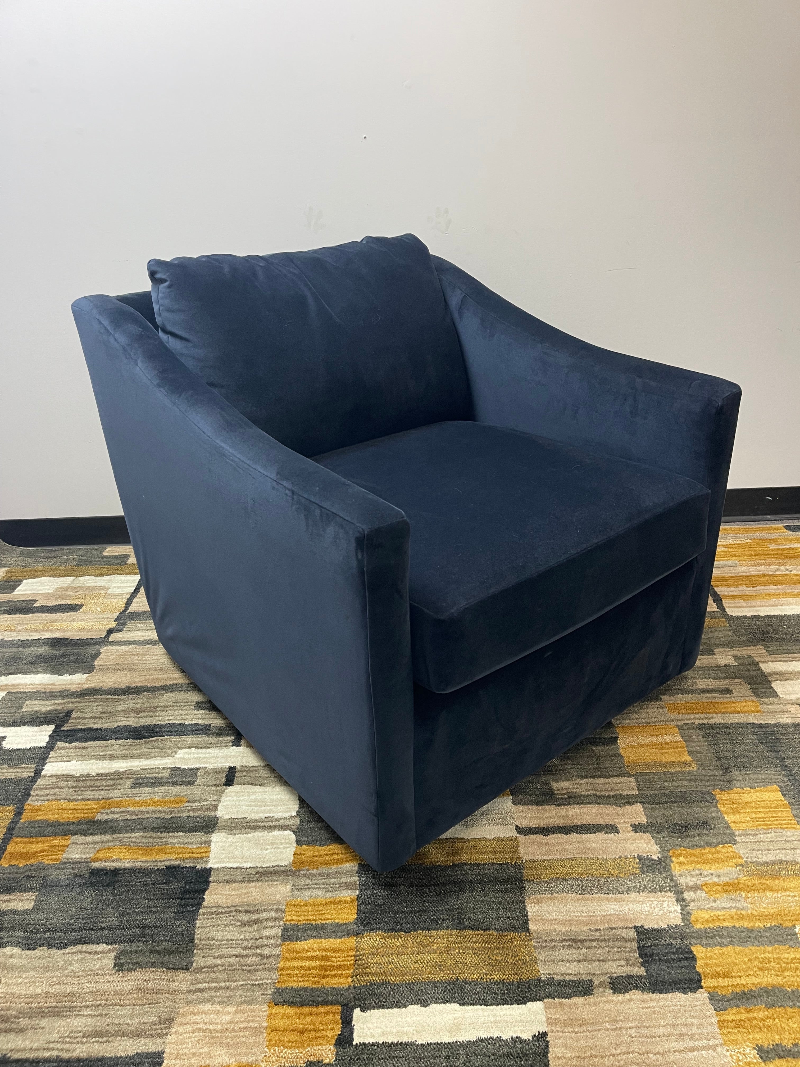 Article Navy Velvet Swivel Armchair