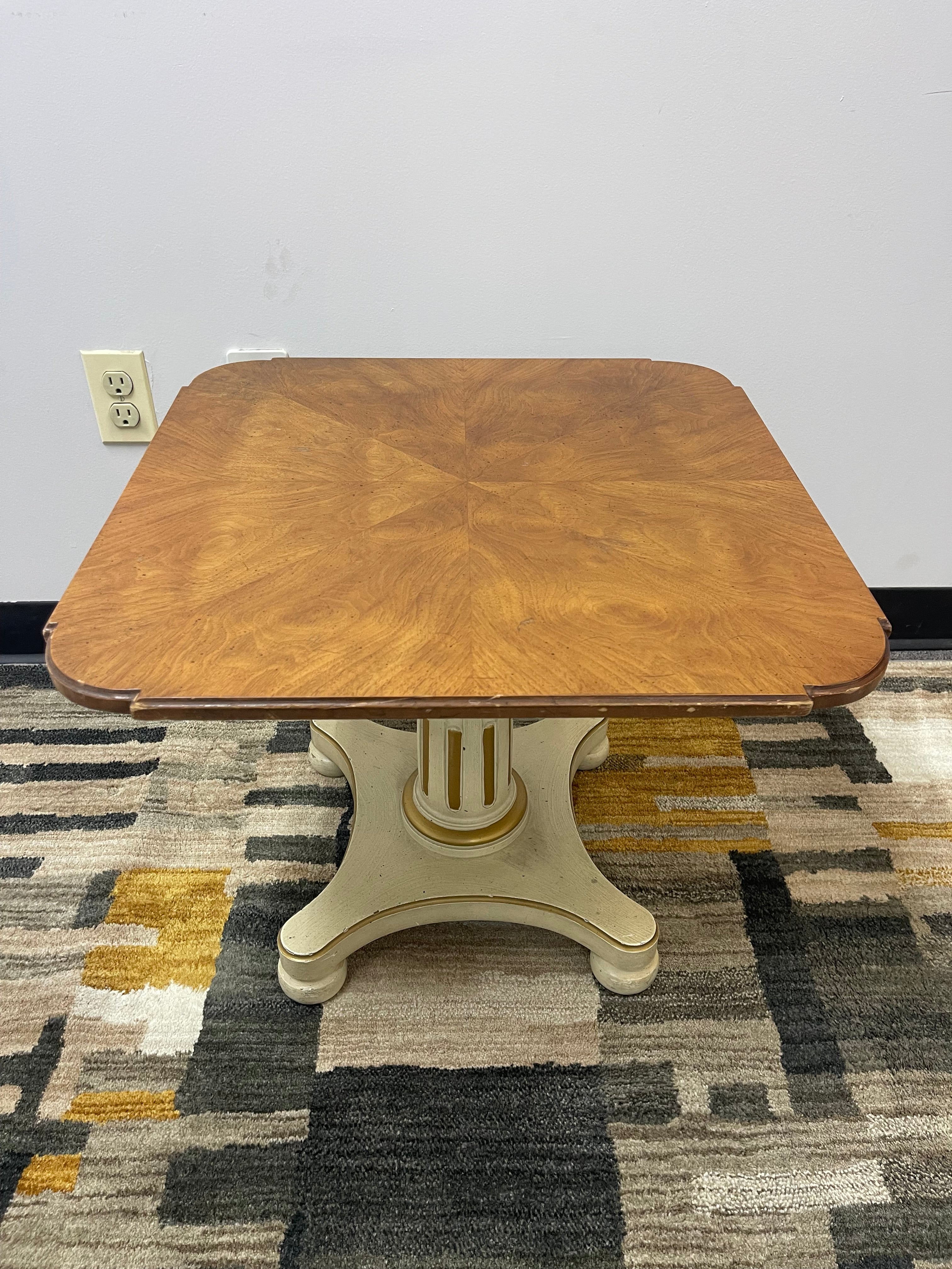 Vintage Pedestal Side Tables with Sunburst Tops – Set of 2