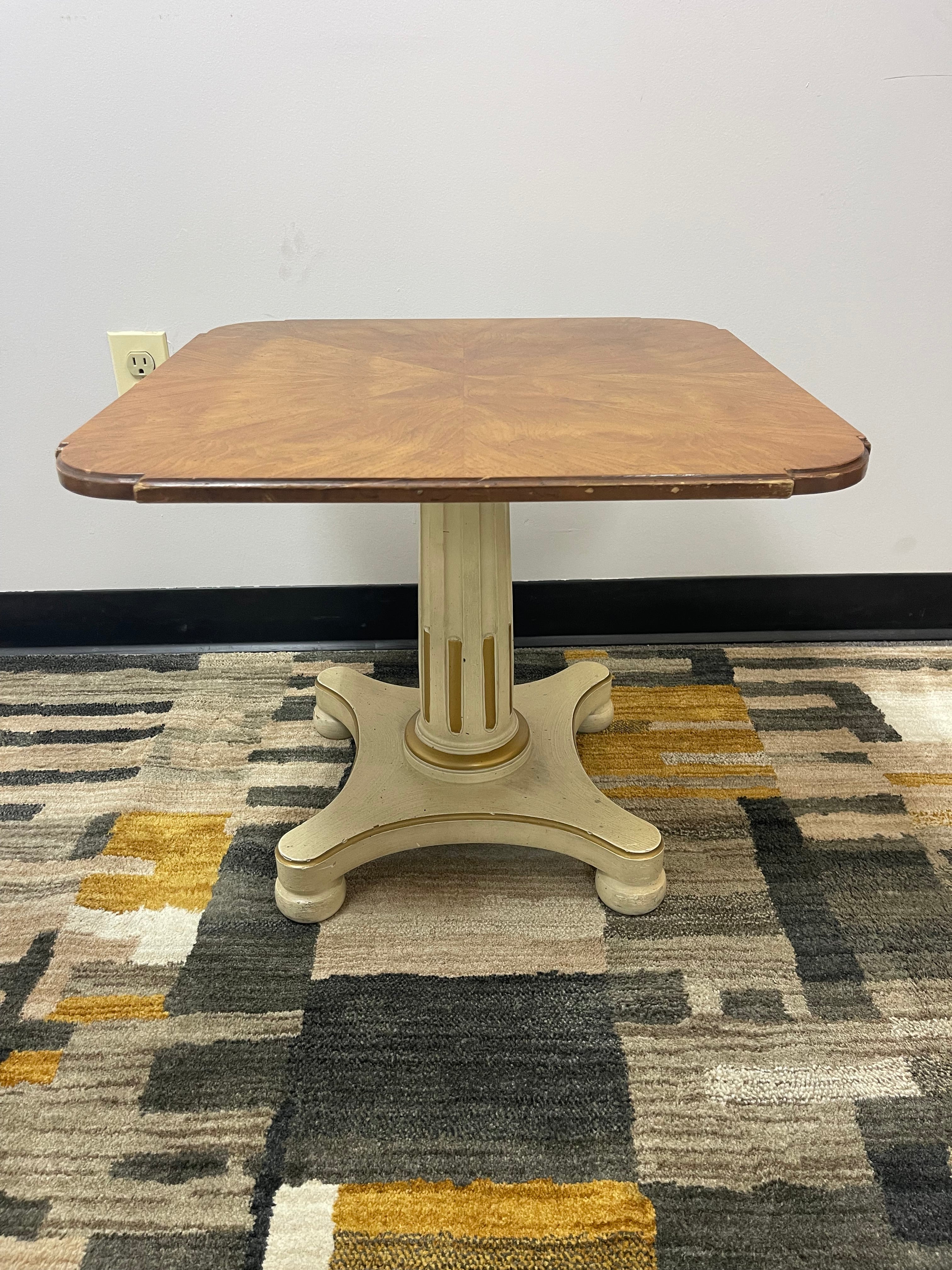 Vintage Pedestal Side Tables with Sunburst Tops – Set of 2