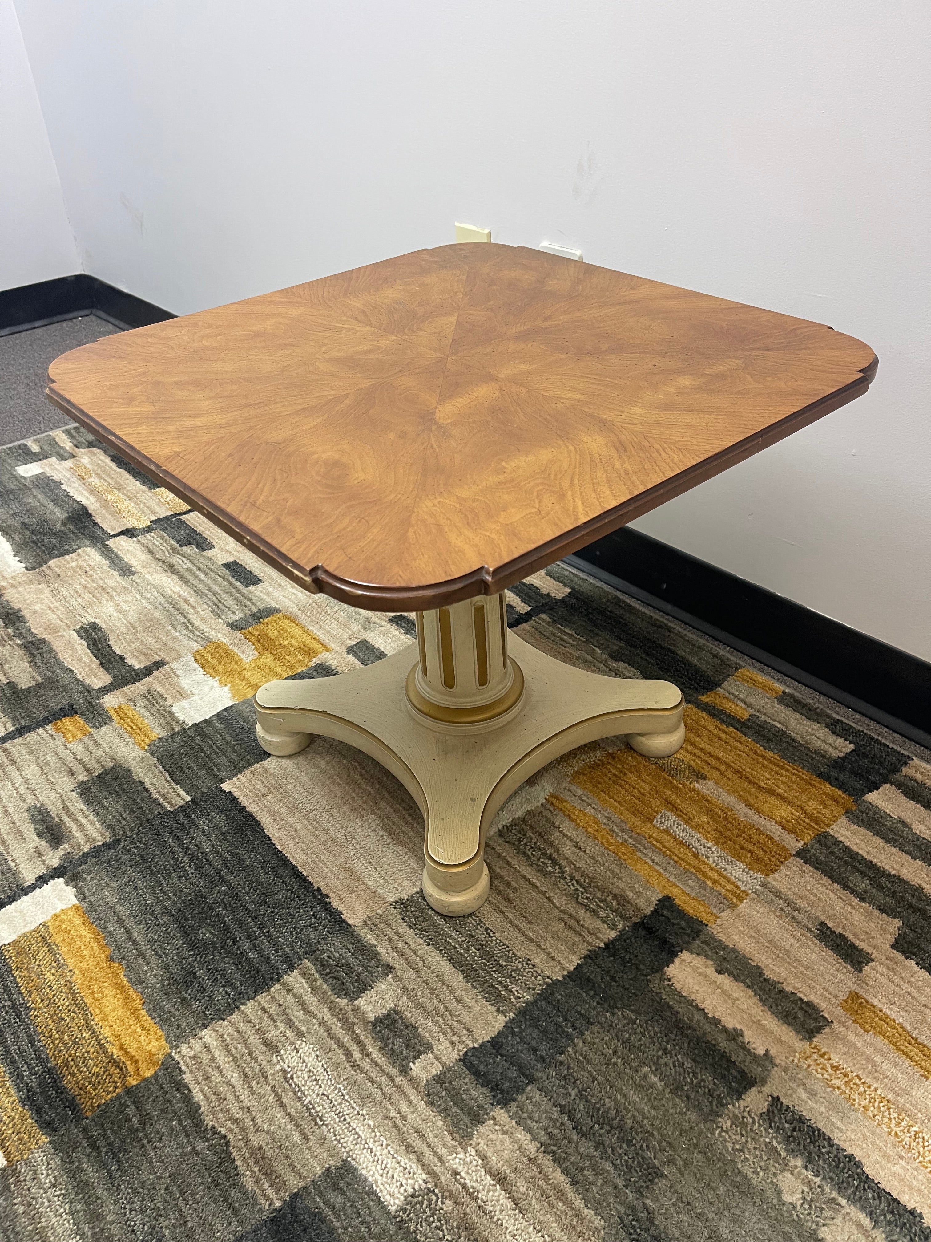 Vintage Pedestal Side Tables with Sunburst Tops – Set of 2