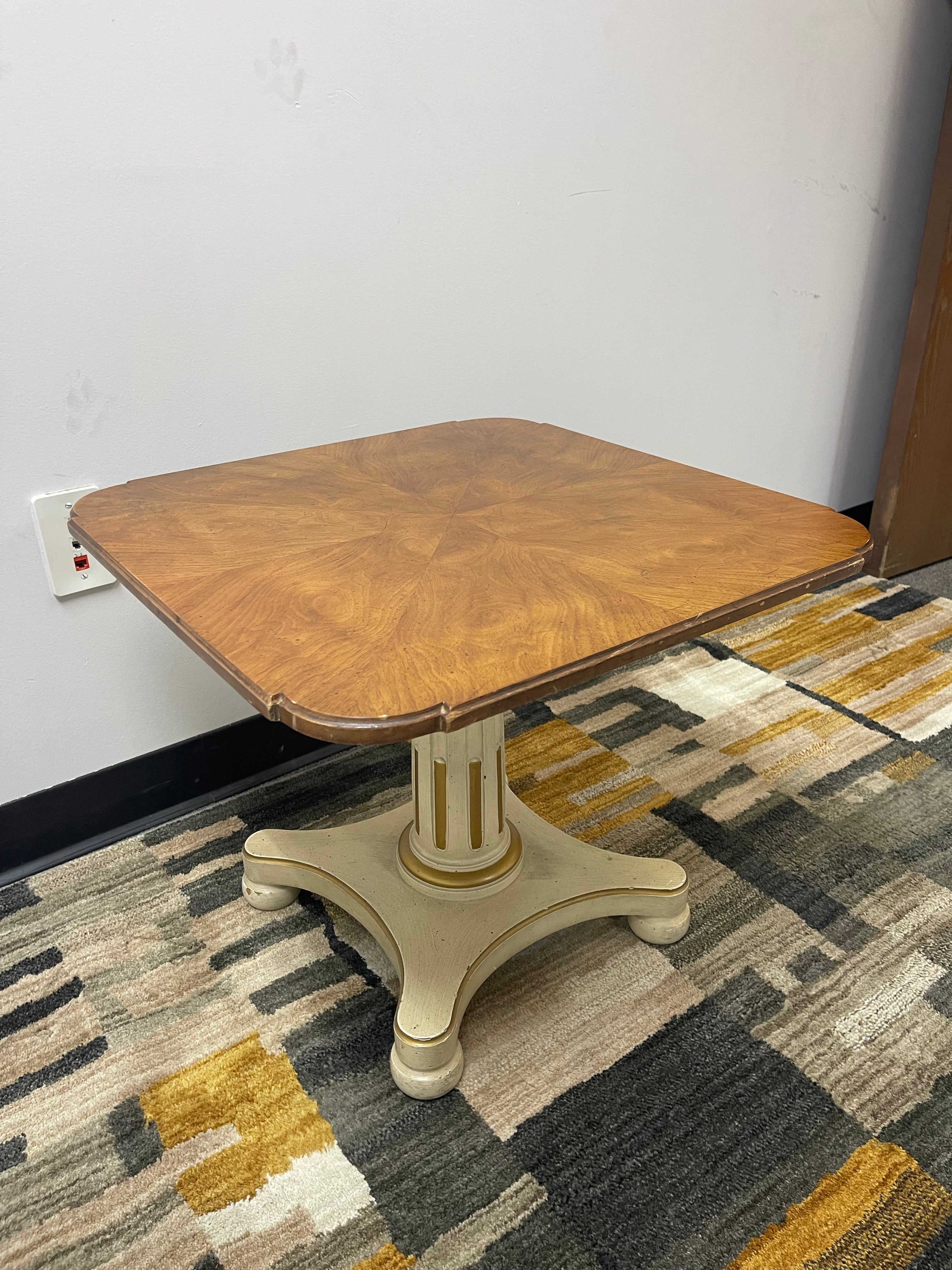 Vintage Pedestal Side Tables with Sunburst Tops – Set of 2