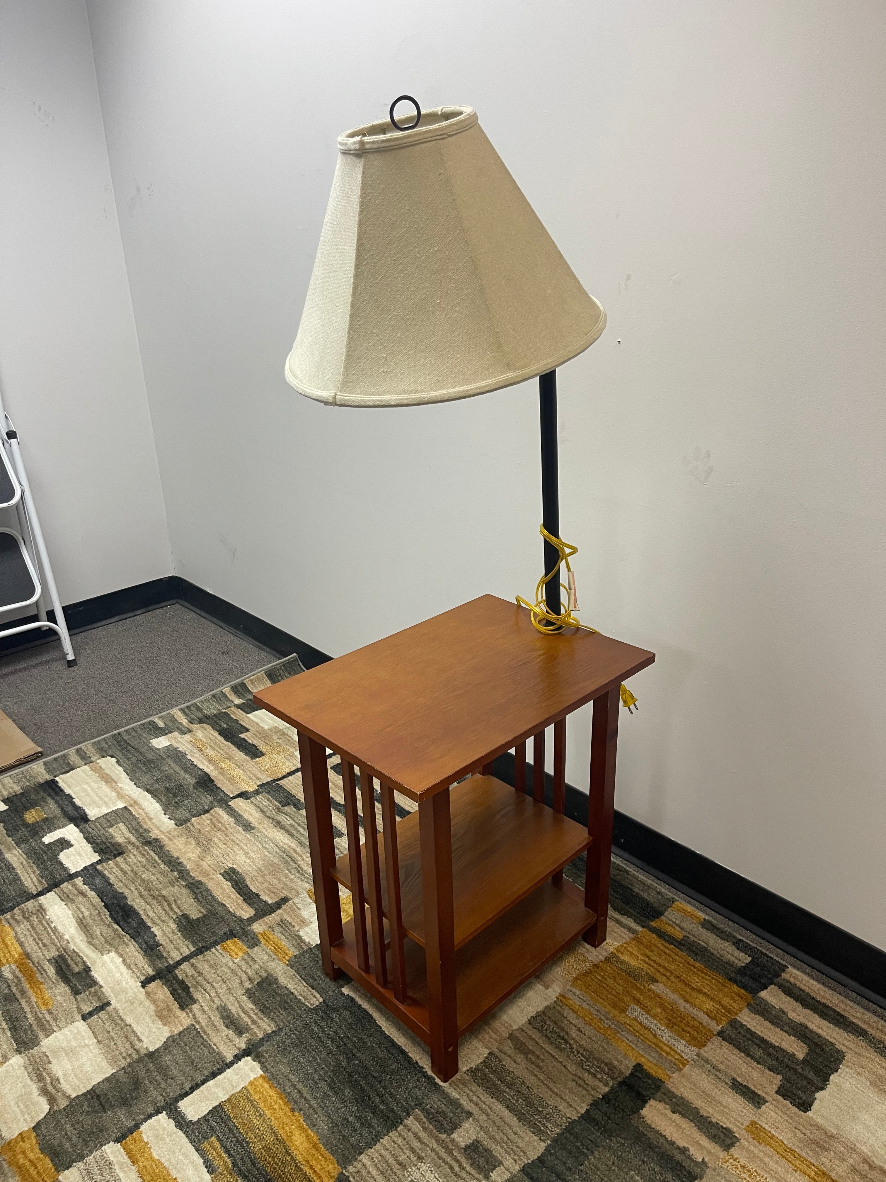 Mission-Style Lamp Table with Storage Shelves