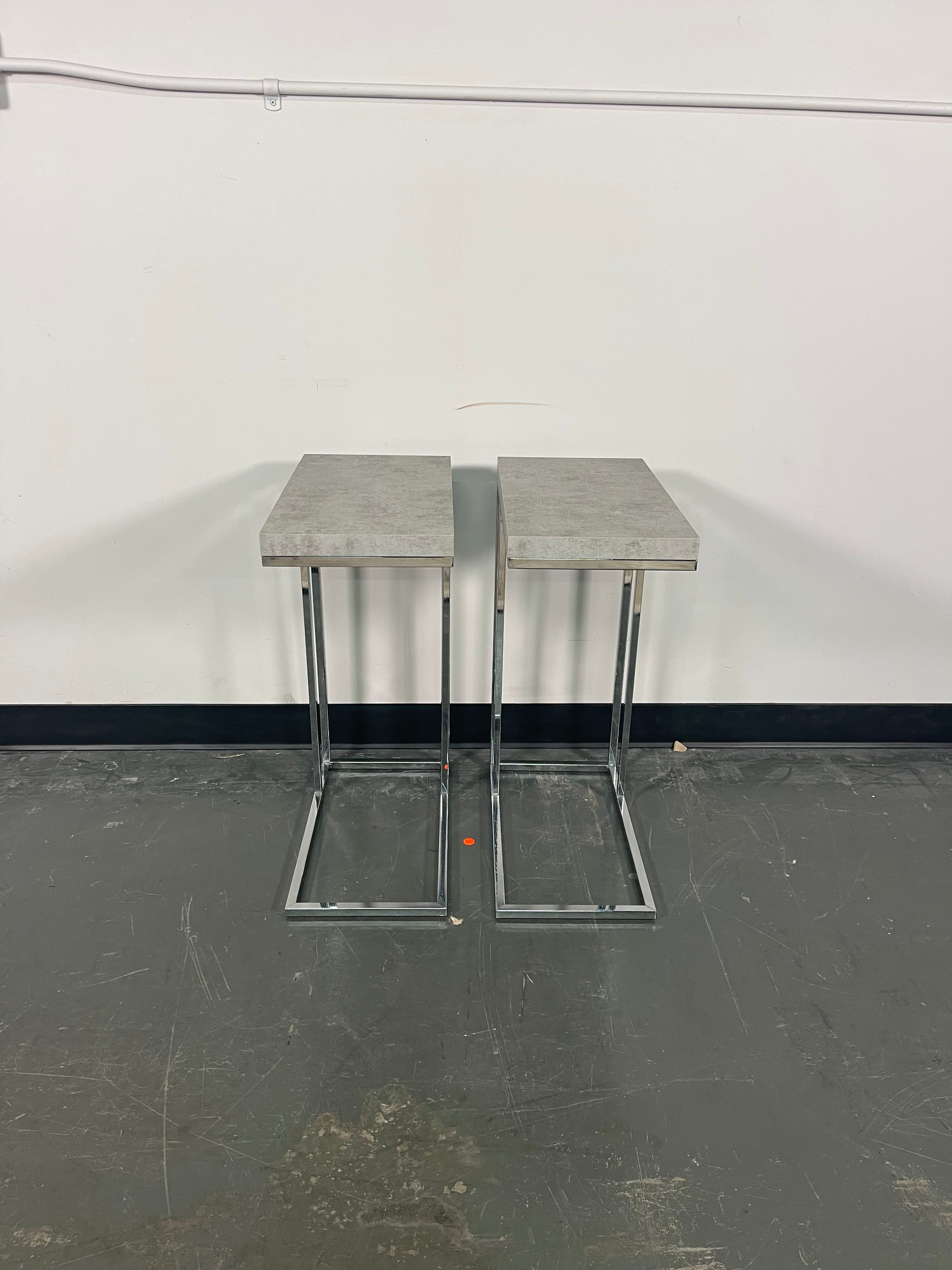 Concrete-Look C-Tables with Chrome Frames – Set of 2