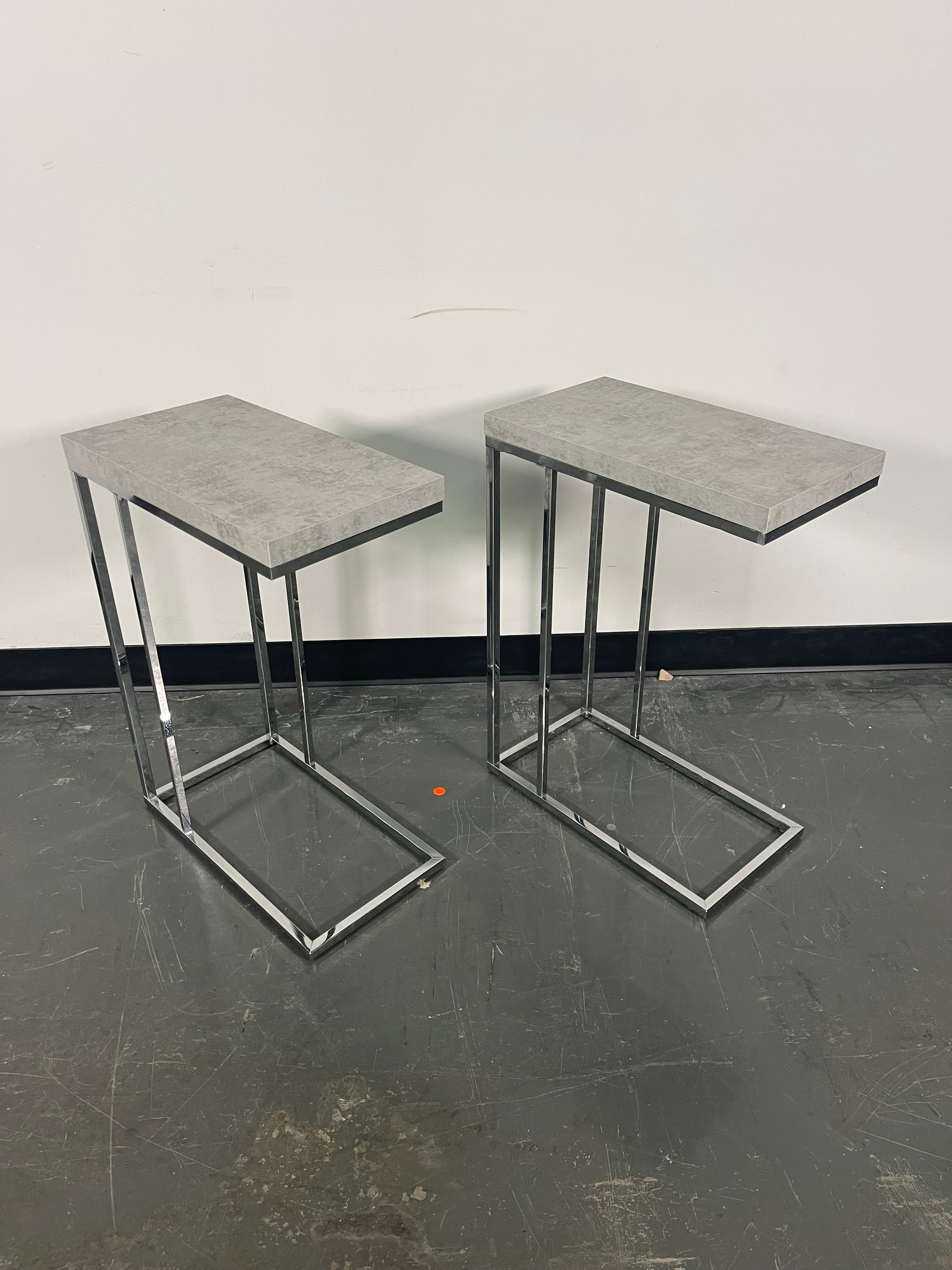 Concrete-Look C-Tables with Chrome Frames – Set of 2