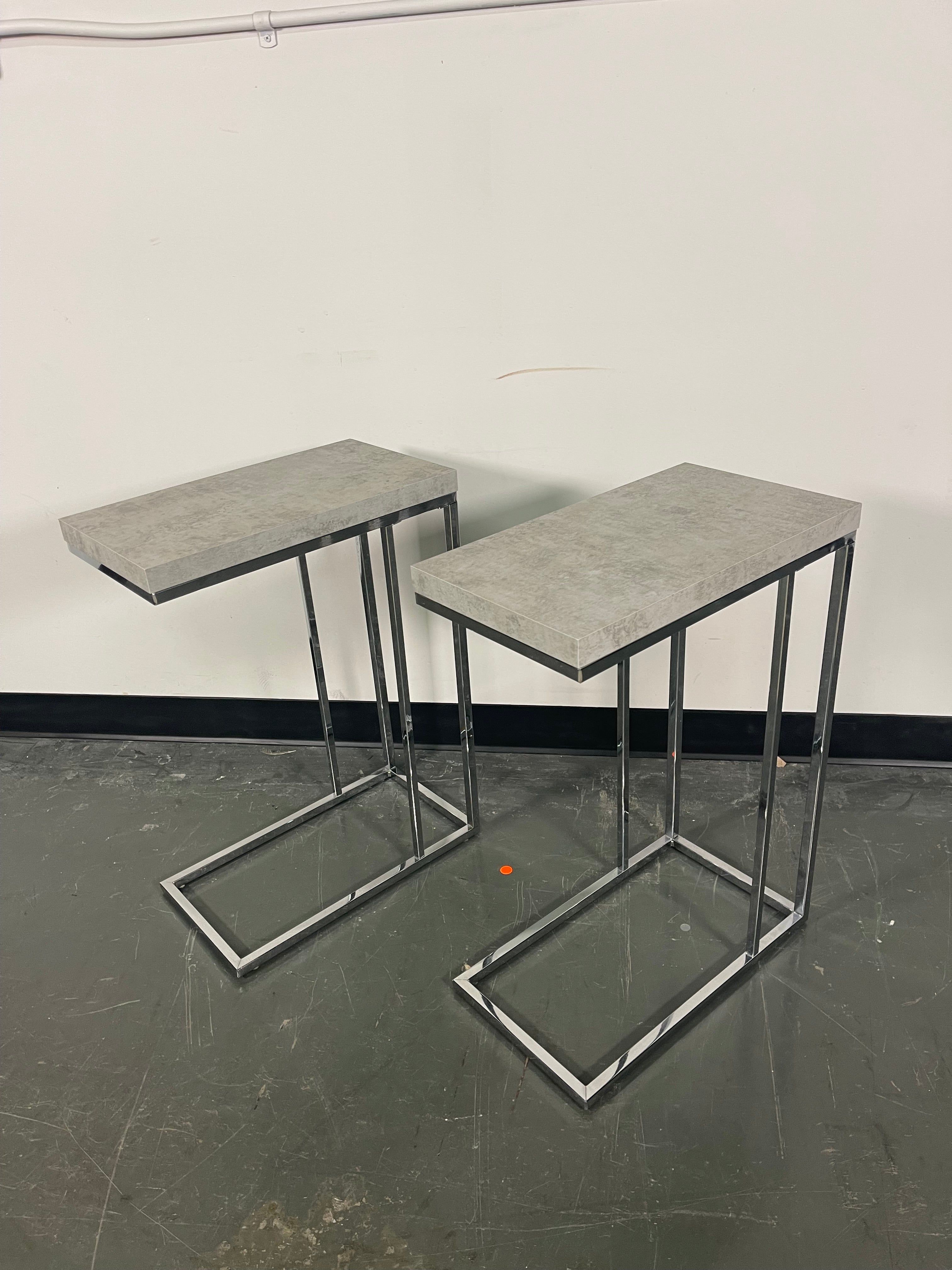 Concrete-Look C-Tables with Chrome Frames – Set of 2