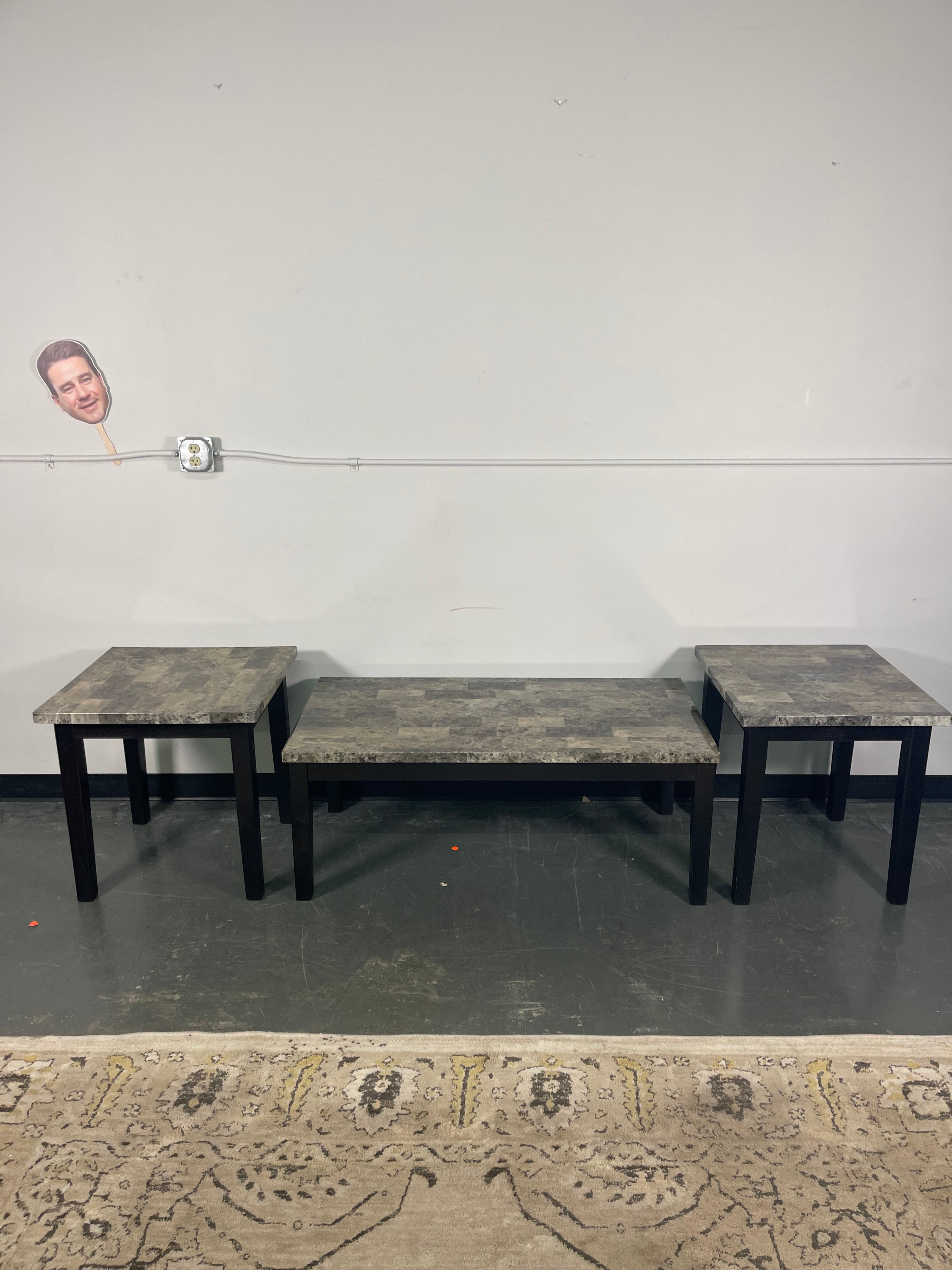 Faux Stone 3-Piece Coffee & End Table Set