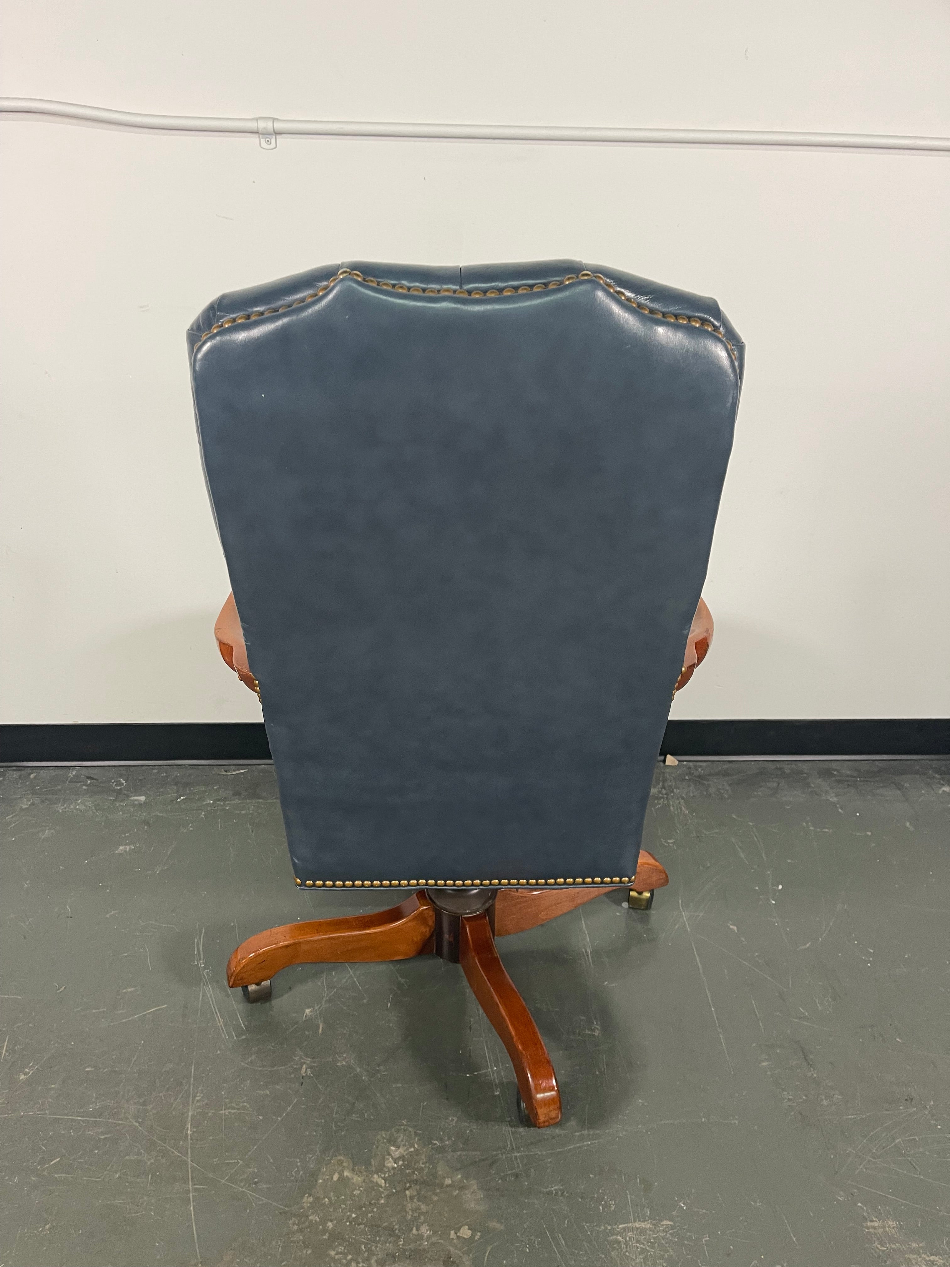 Navy Tufted Executive Swivel Desk Chair with Nailhead Trim