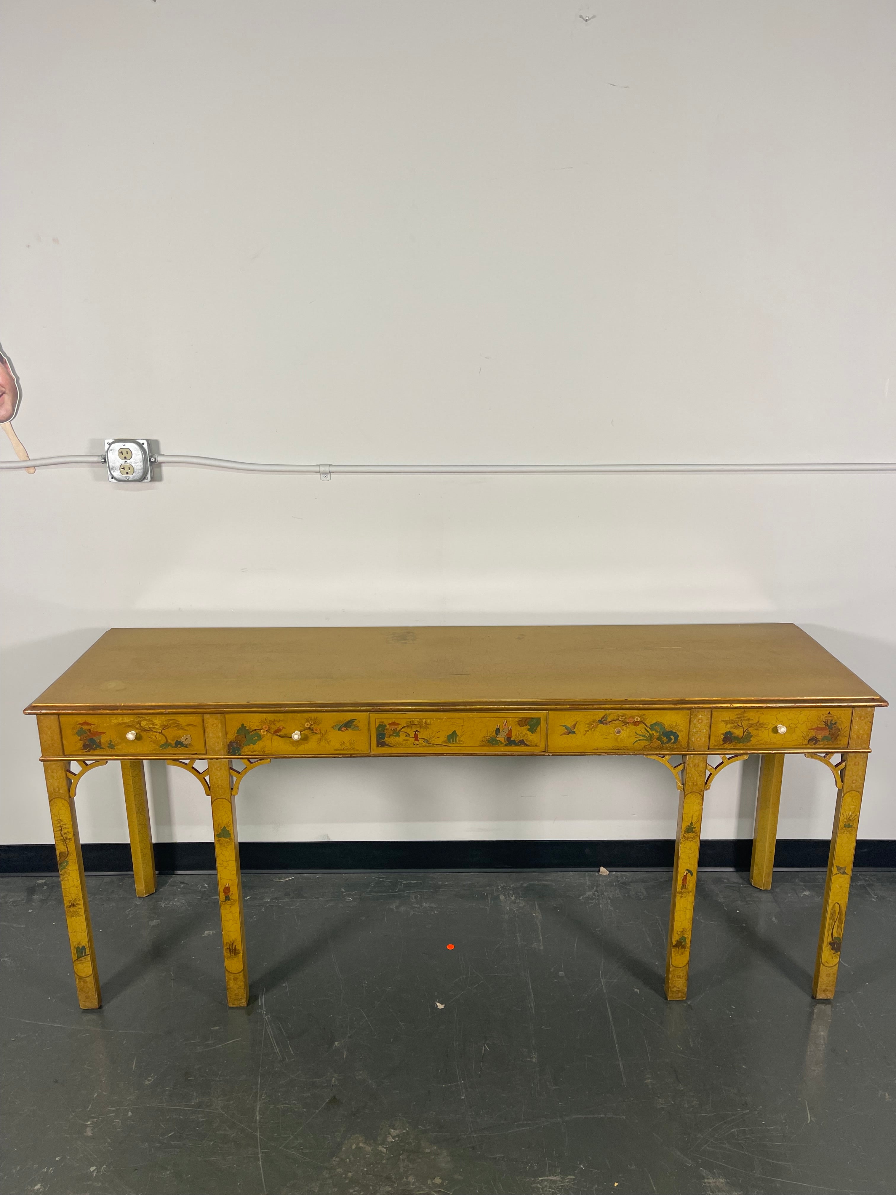 Vintage Chinoiserie Console Table with Drawers