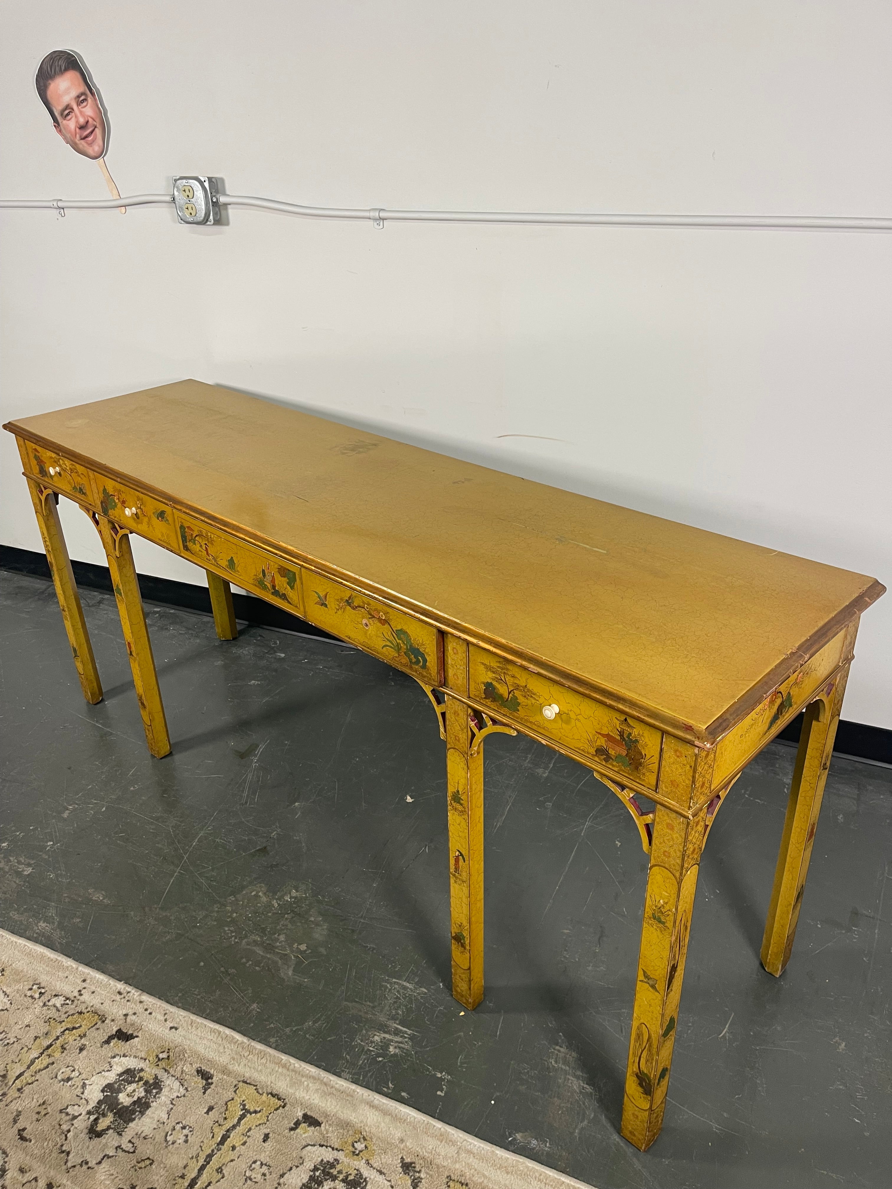 Vintage Chinoiserie Console Table with Drawers