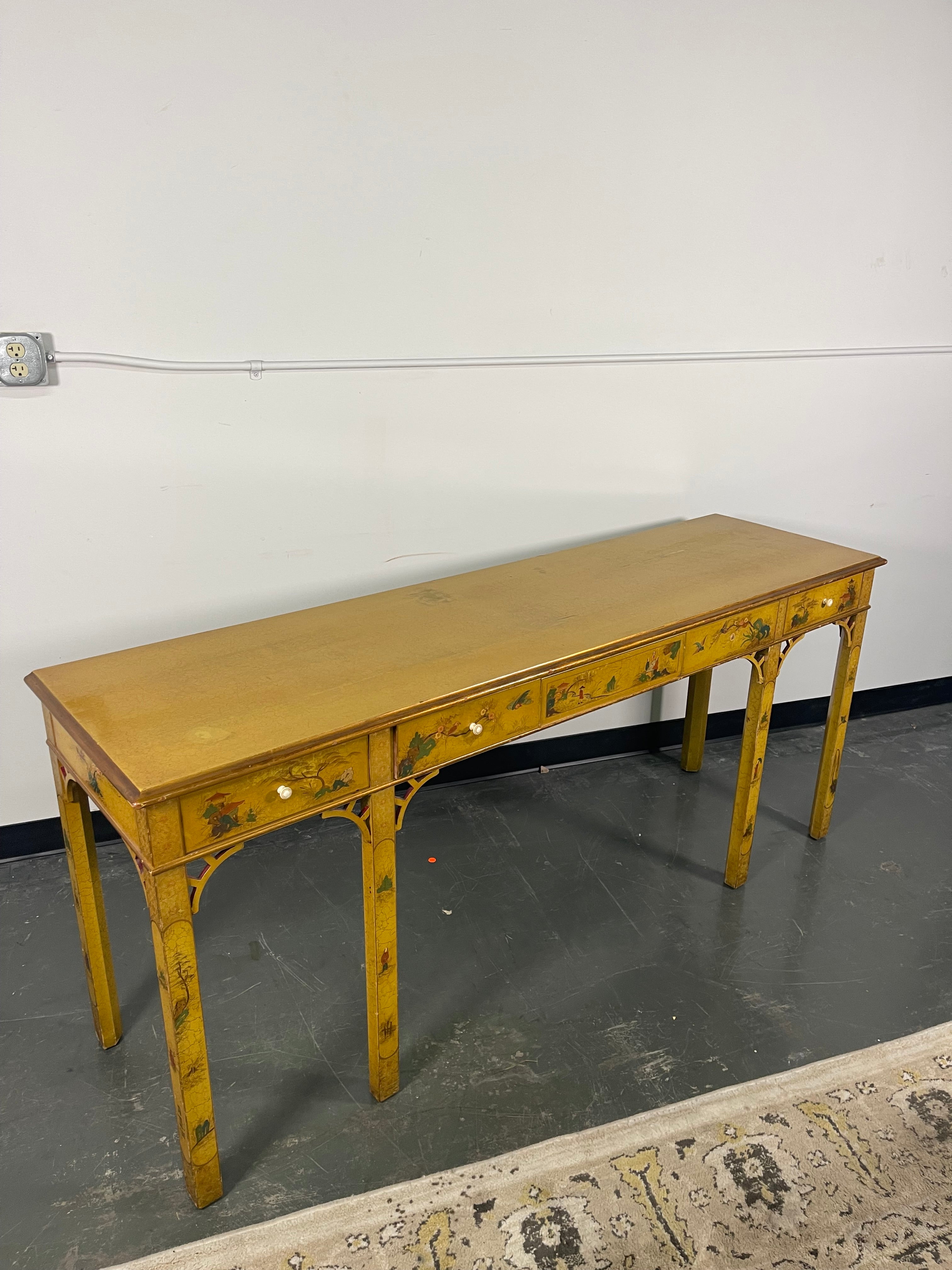 Vintage Chinoiserie Console Table with Drawers