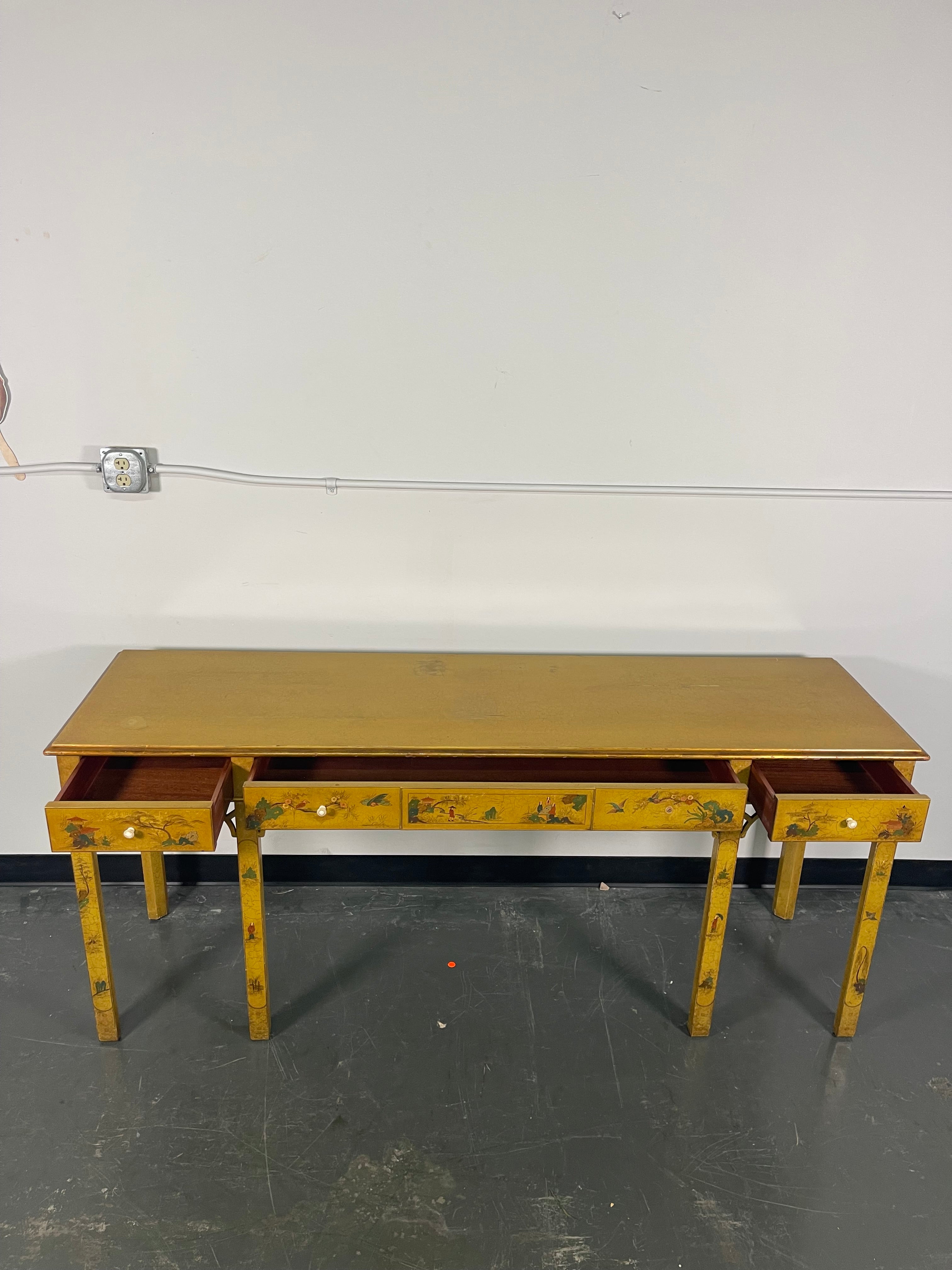 Vintage Chinoiserie Console Table with Drawers