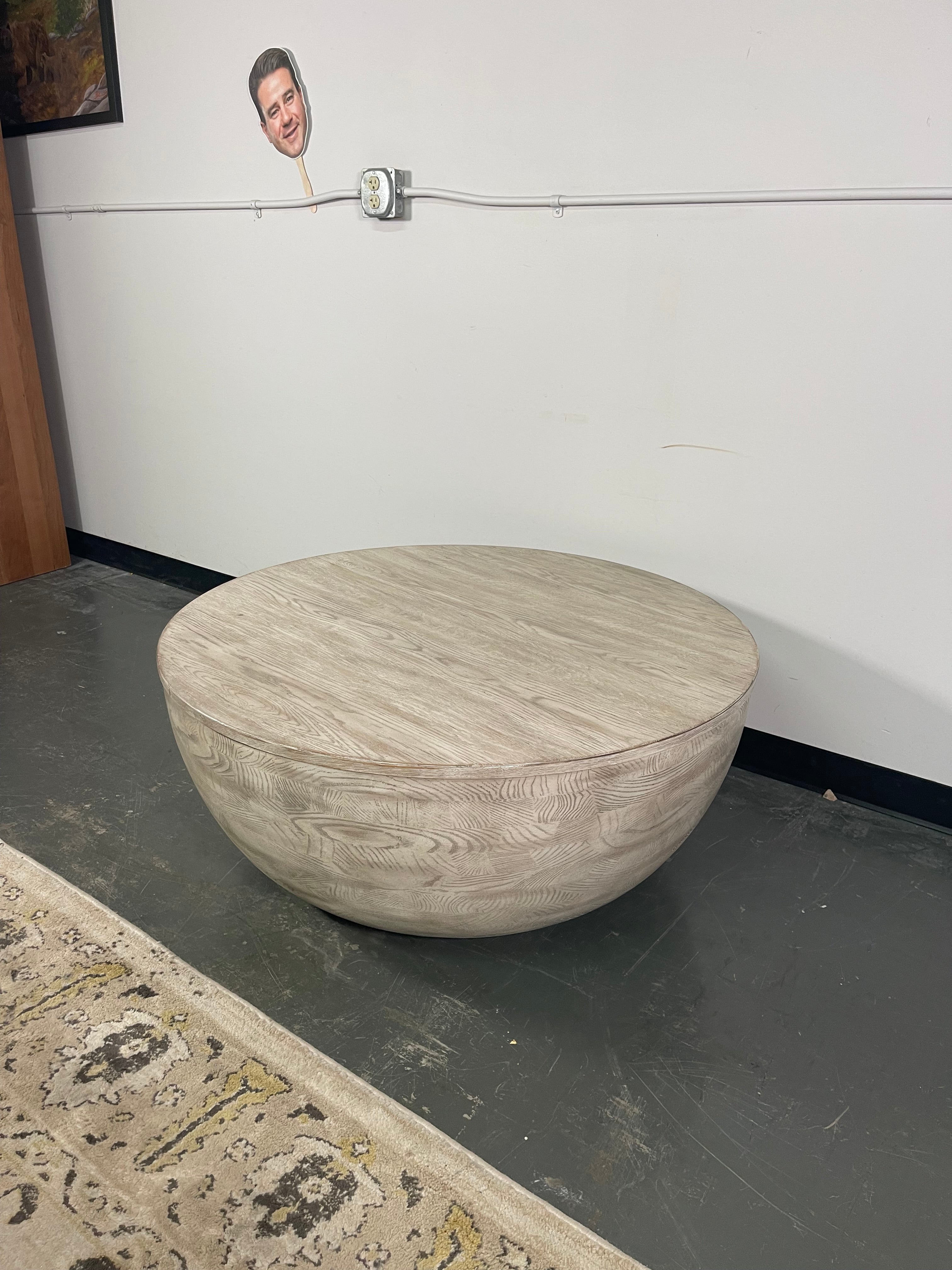Round Bowl Coffee Table in Whitewashed Gray Finish