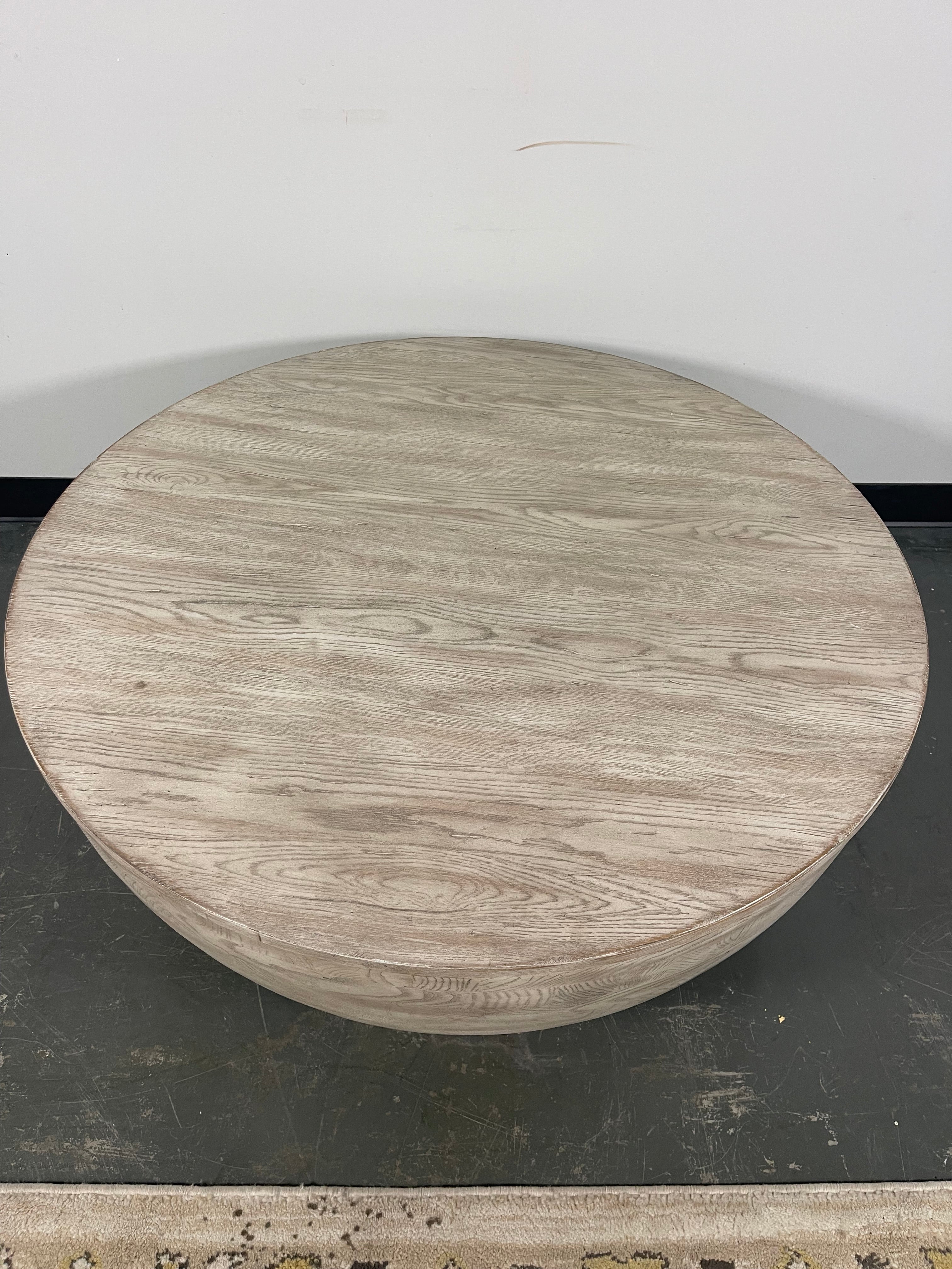 Round Bowl Coffee Table in Whitewashed Gray Finish