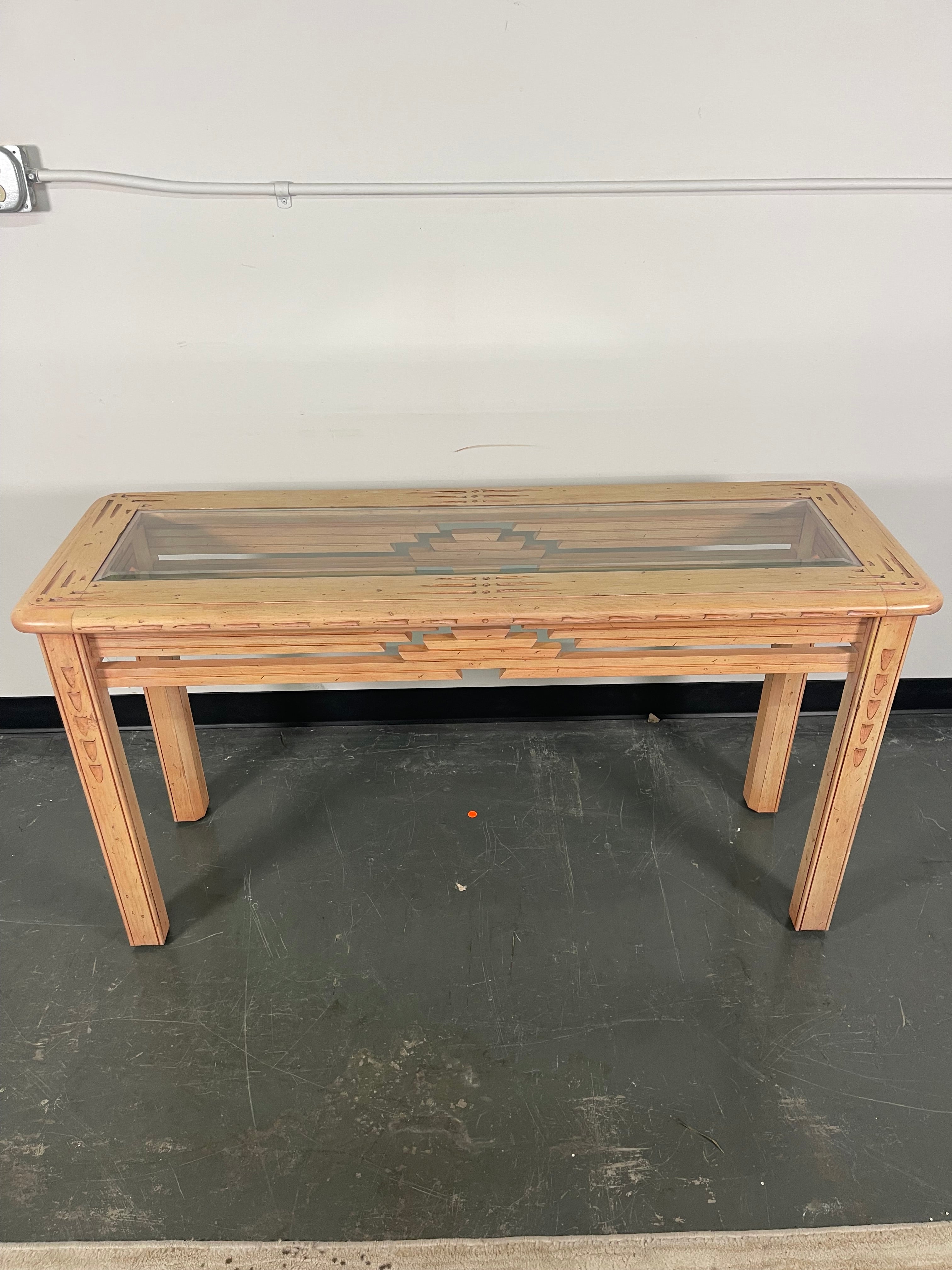 Southwestern Carved Console Table with Glass Top