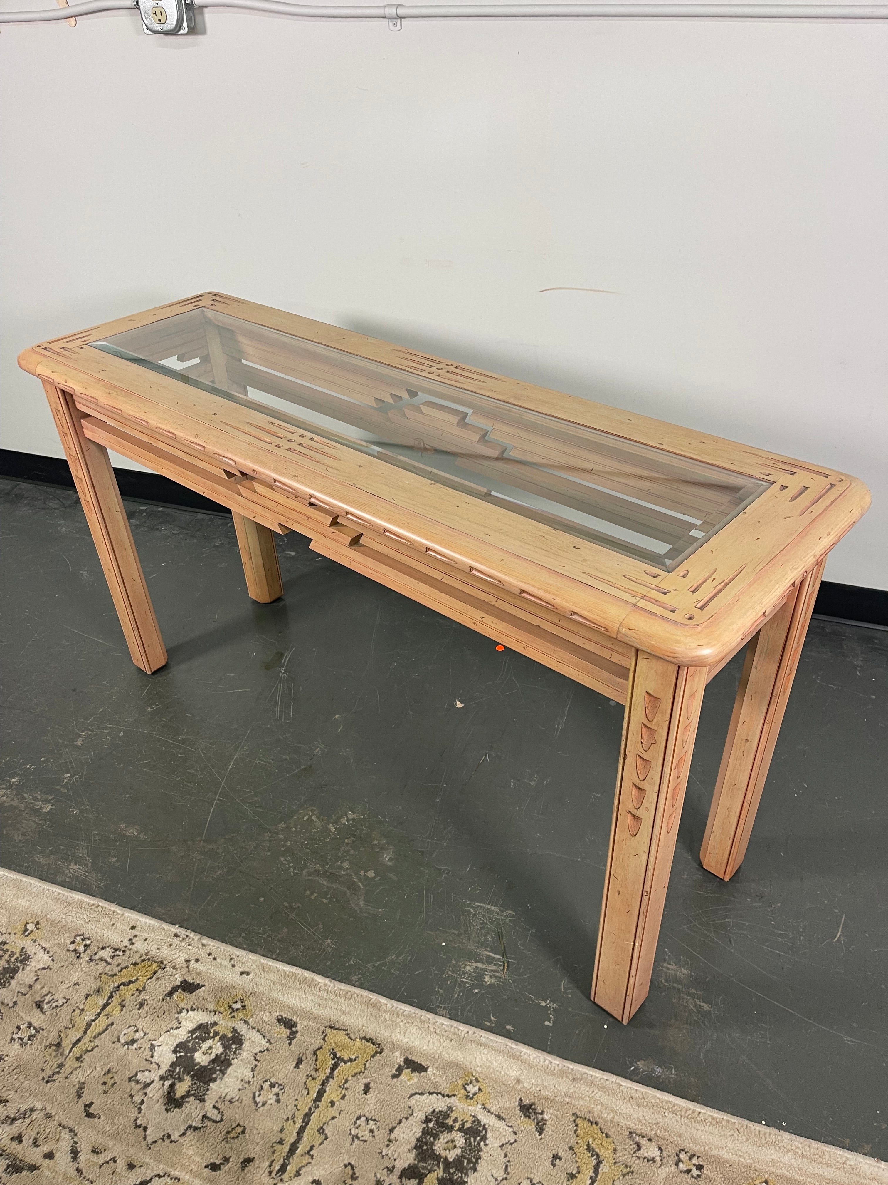 Southwestern Carved Console Table with Glass Top