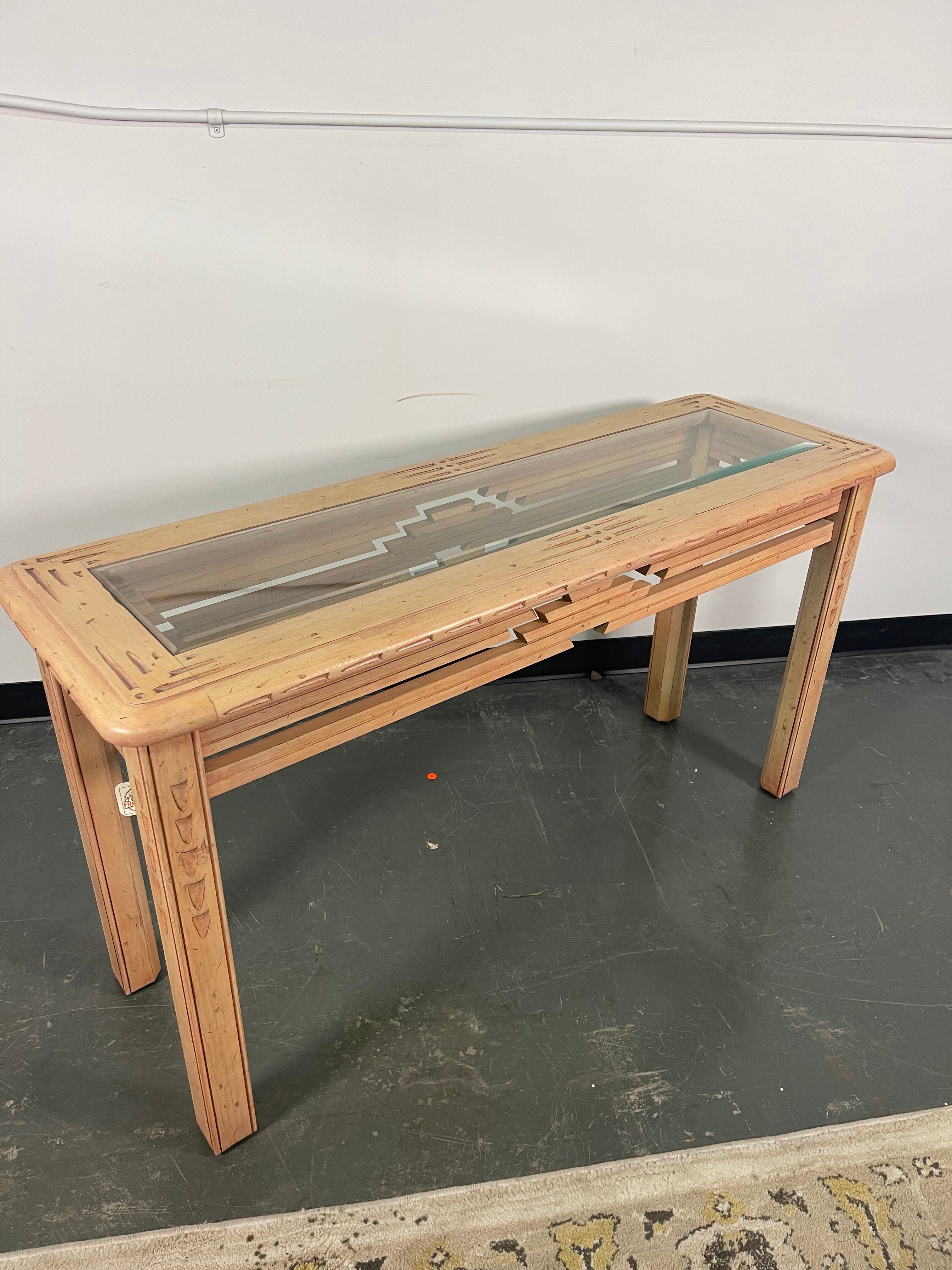 Southwestern Carved Console Table with Glass Top