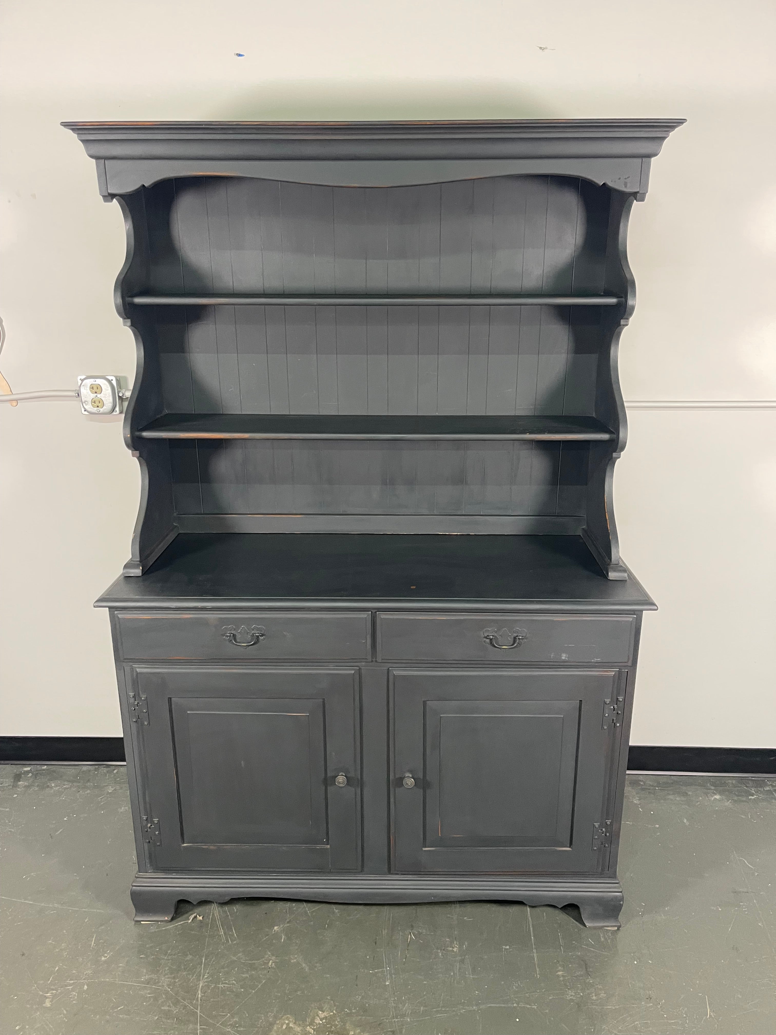 Navy Blue Farmhouse Hutch with Open Plate Rack