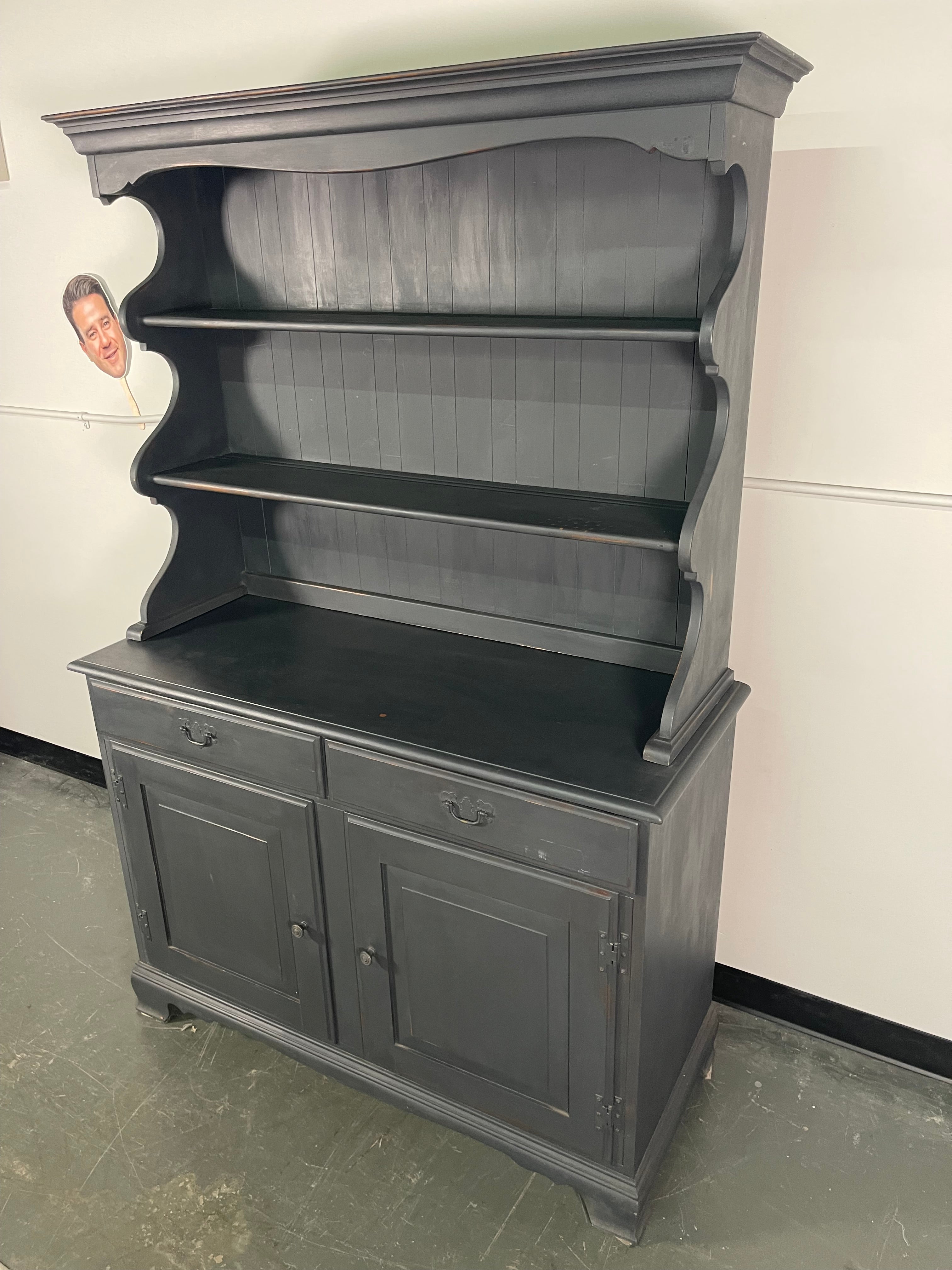 Navy Blue Farmhouse Hutch with Open Plate Rack