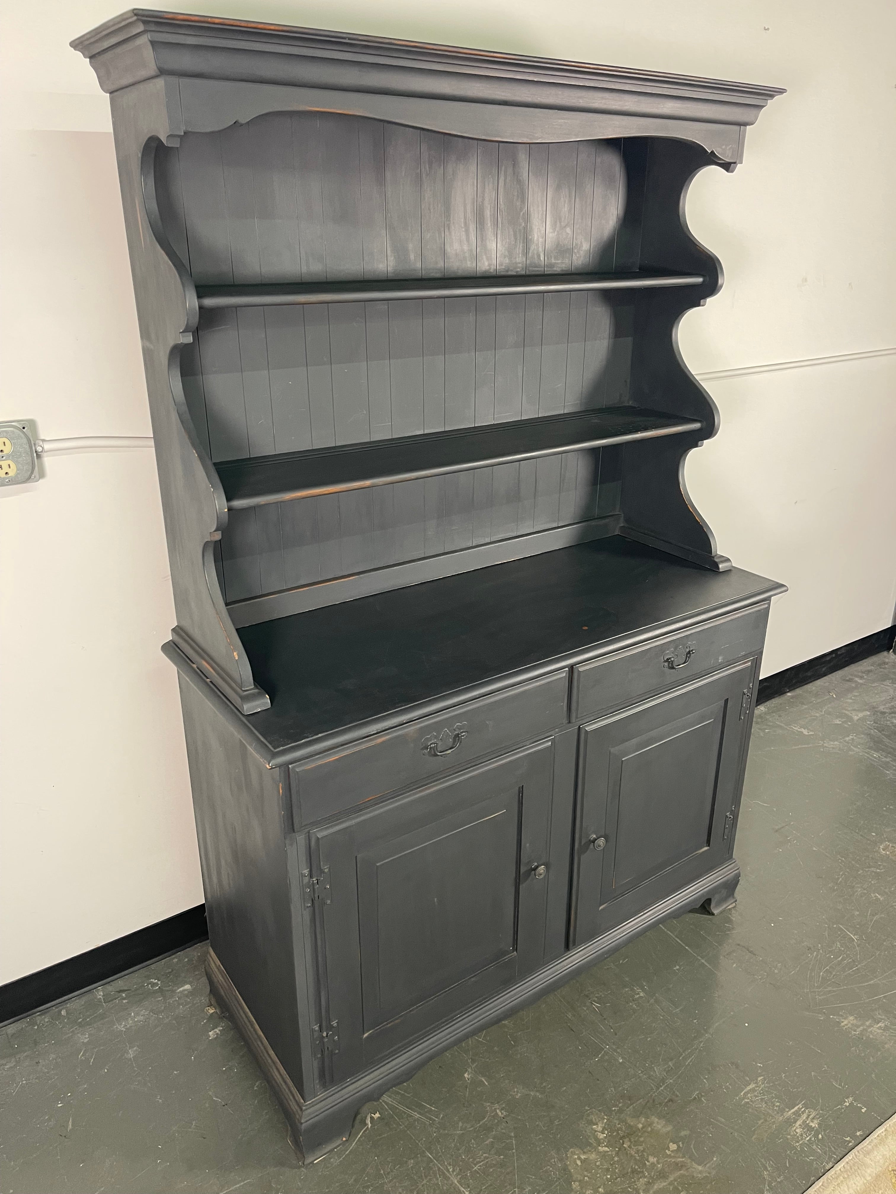 Navy Blue Farmhouse Hutch with Open Plate Rack