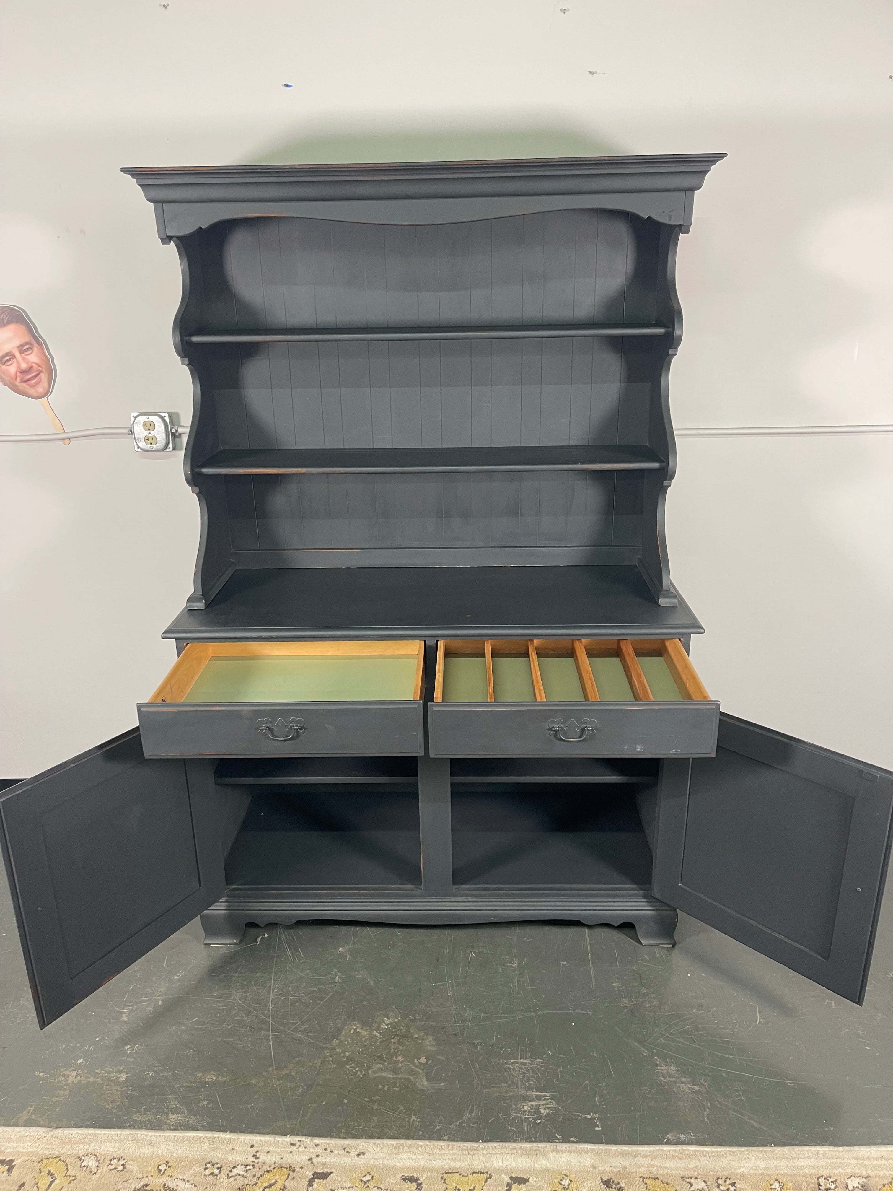 Navy Blue Farmhouse Hutch with Open Plate Rack